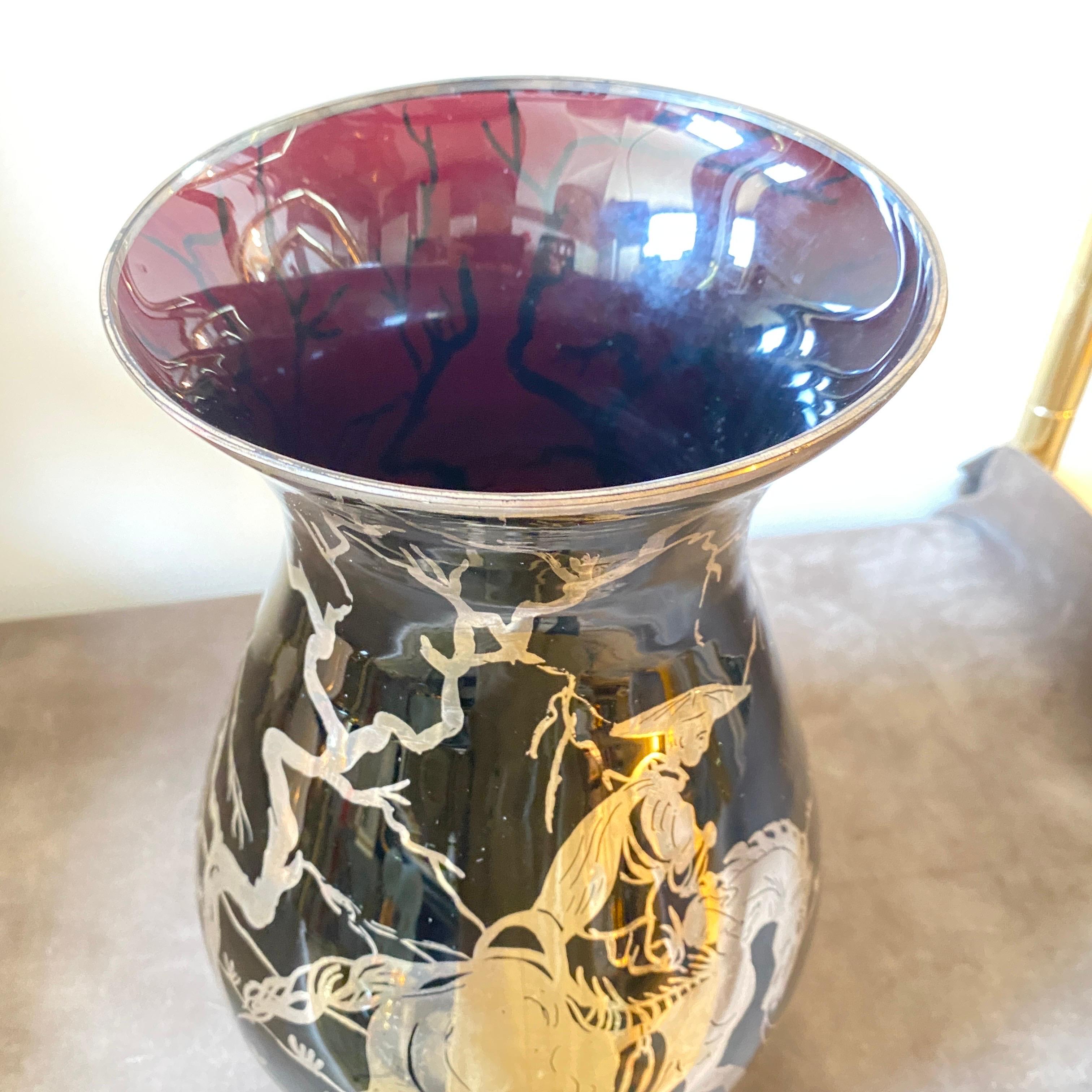 1930s Purple Glass and Sterling Silver Orientalist Italian Vase For Sale 4