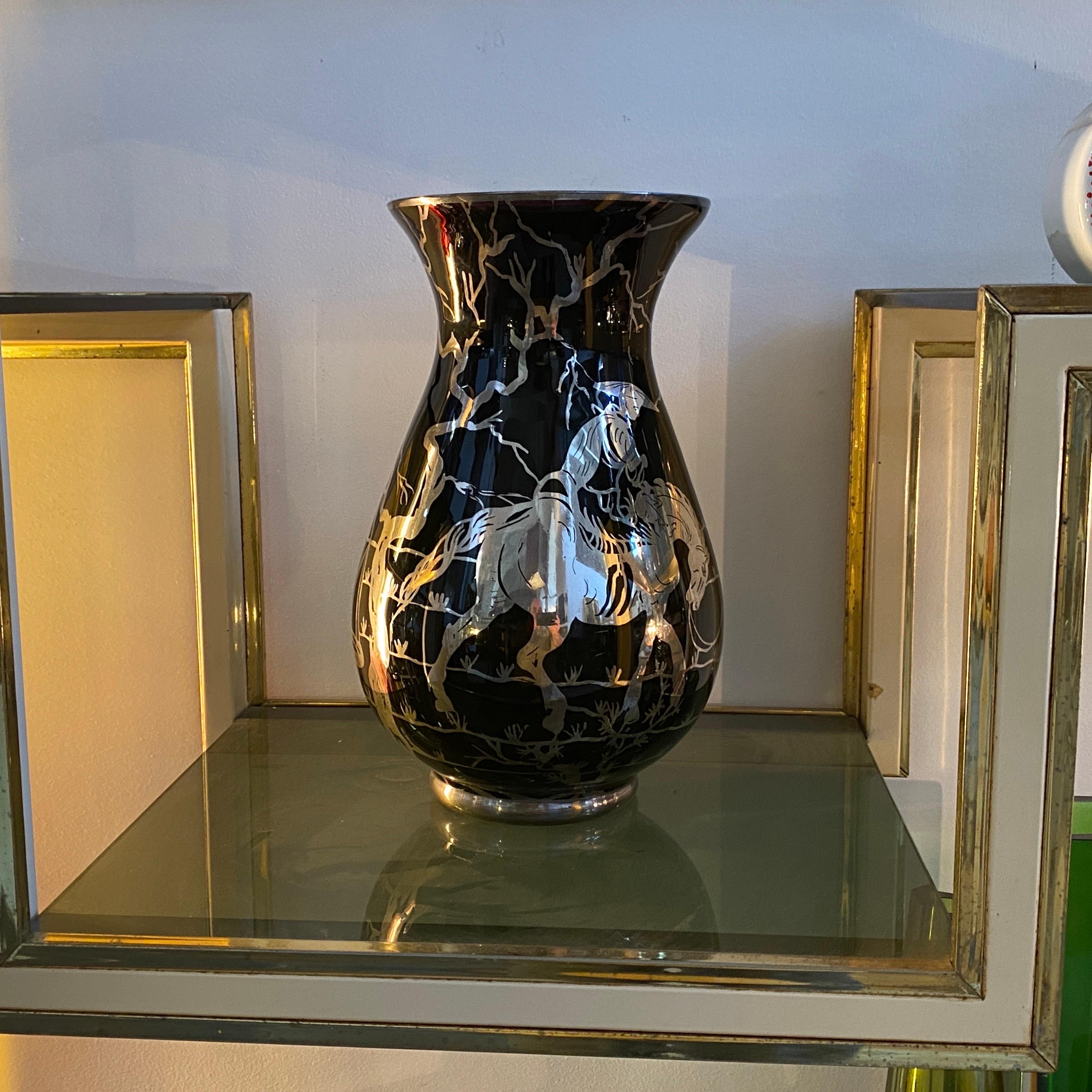 1930s Purple Glass and Sterling Silver Orientalist Italian Vase For Sale 6