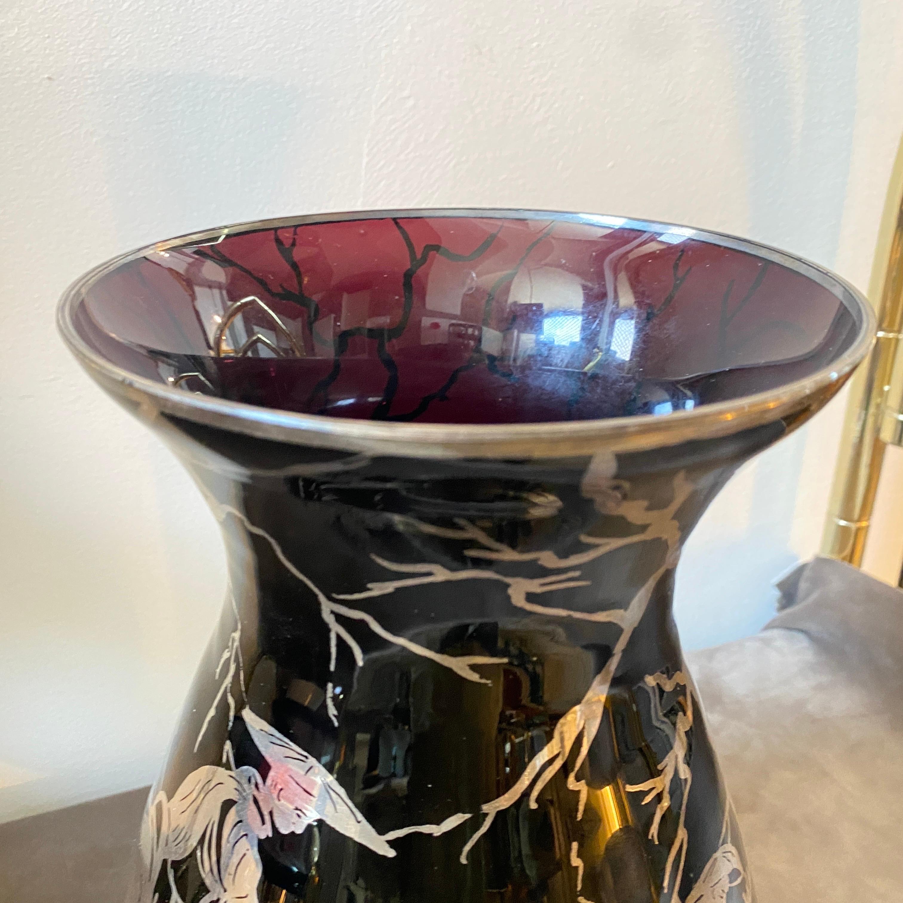 1930s Purple Glass and Sterling Silver Orientalist Italian Vase In Good Condition For Sale In Aci Castello, IT