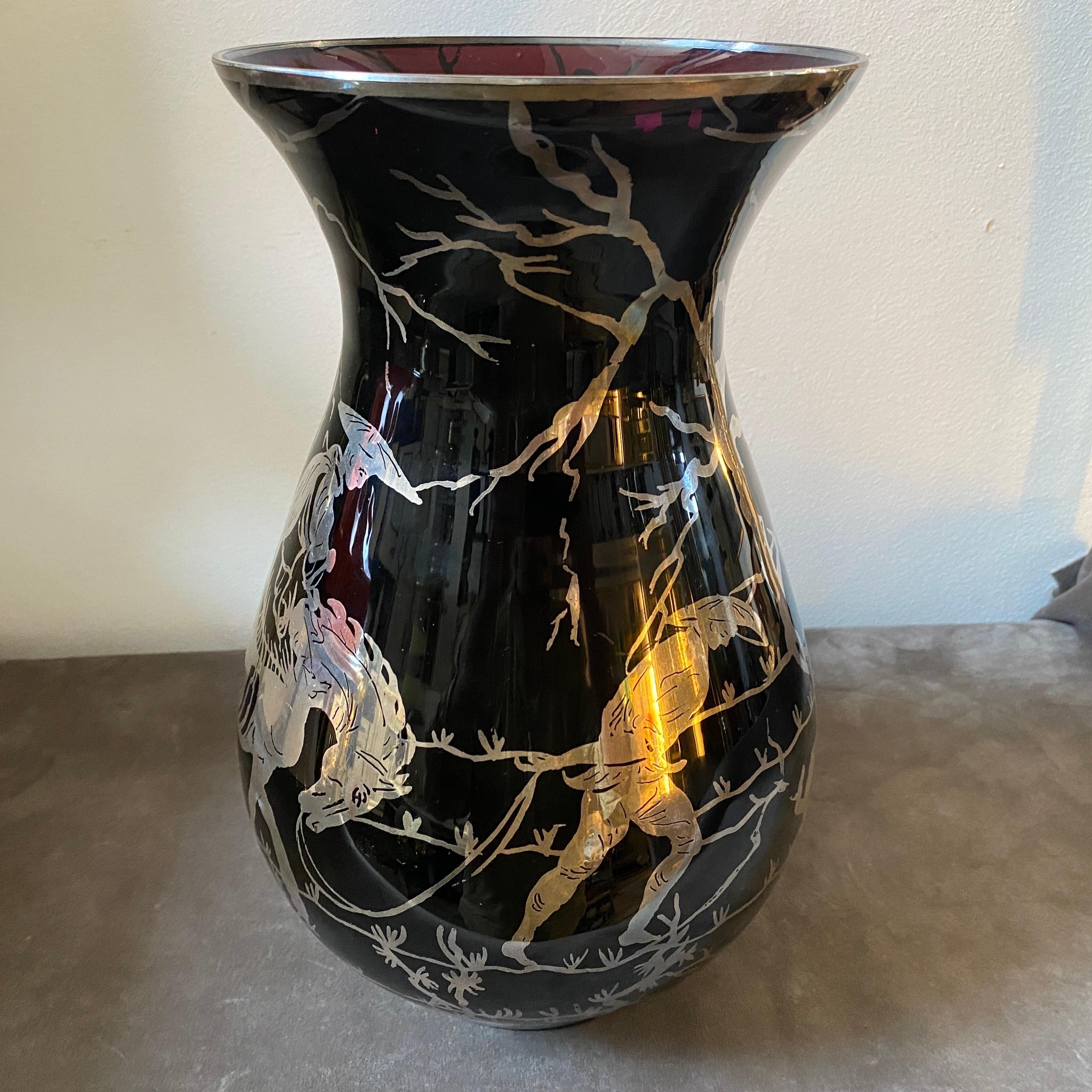 1930s Purple Glass and Sterling Silver Orientalist Italian Vase For Sale 1