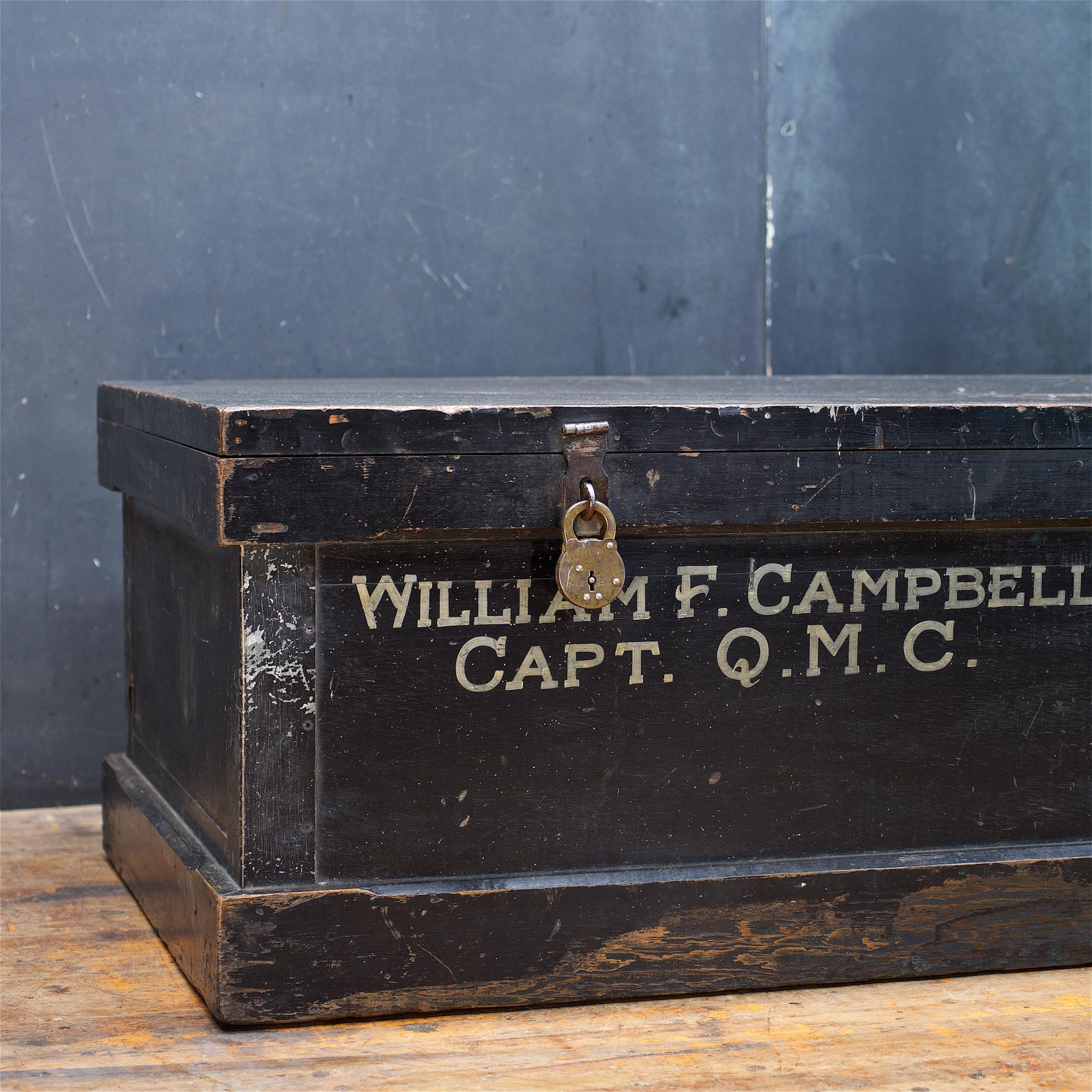 1930s Quartermasters Corps, Black Wooden Sea Crate 5-Foot Trunk Vintage Pre-War 2
