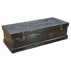 1930s Quartermasters Corps, Black Wooden Sea Crate 5-Foot Trunk Vintage Pre-War