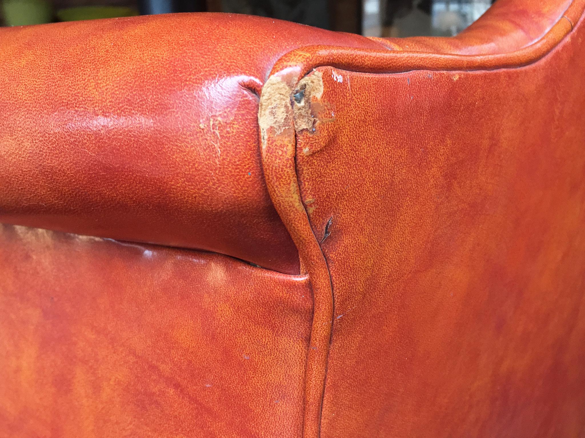 1930s Queen Anne-Style English Leather Wingback Chair 7