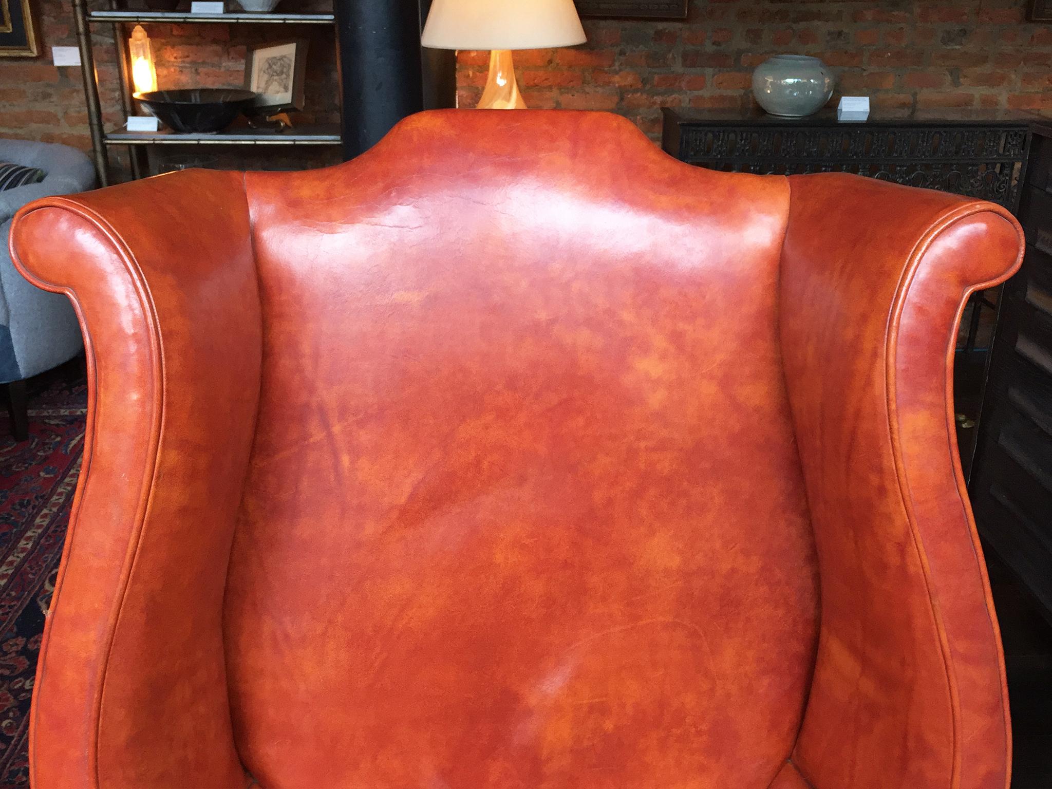 1930s Queen Anne-Style English Leather Wingback Chair 8