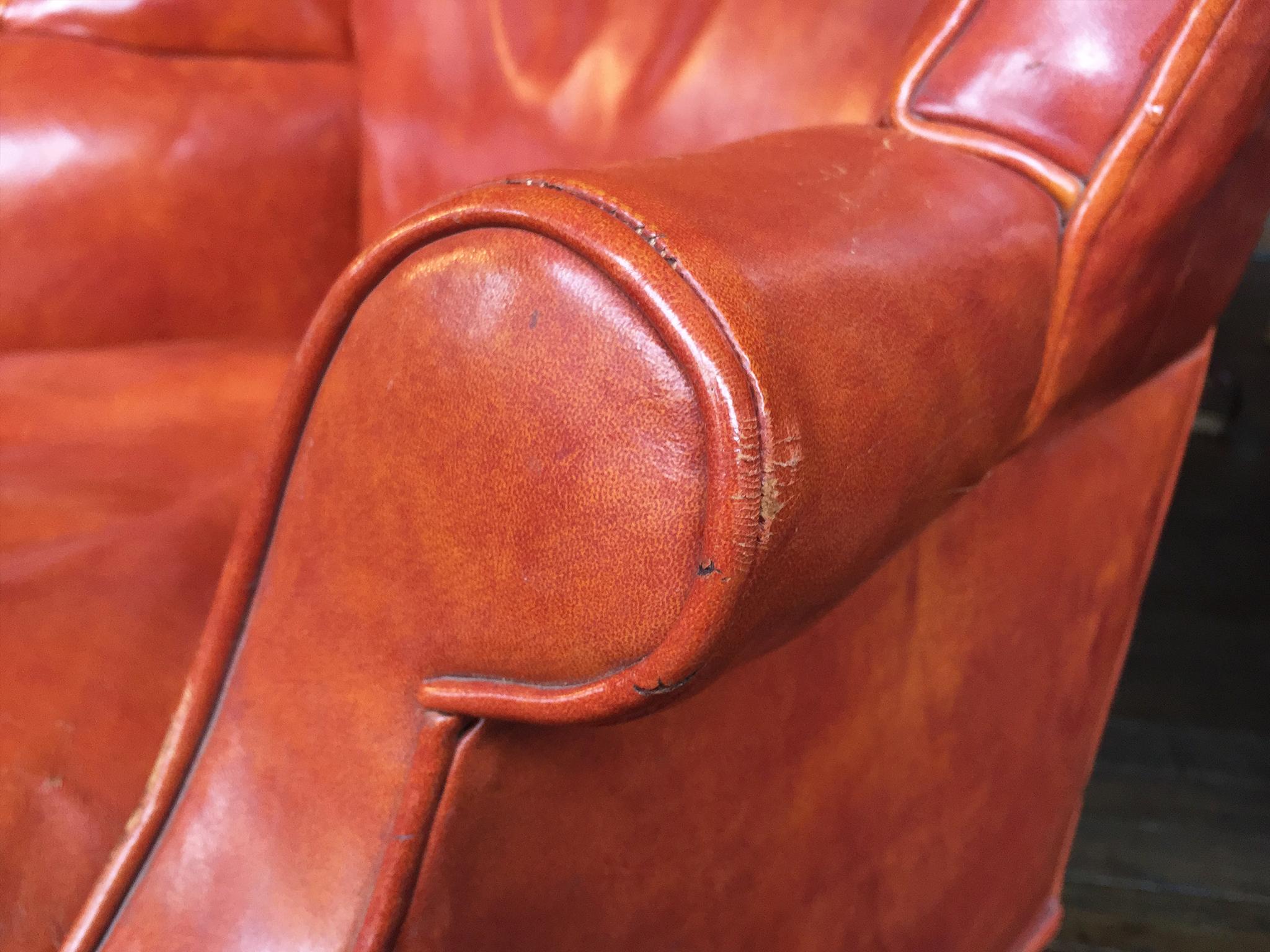 Mid-20th Century 1930s Queen Anne-Style English Leather Wingback Chair