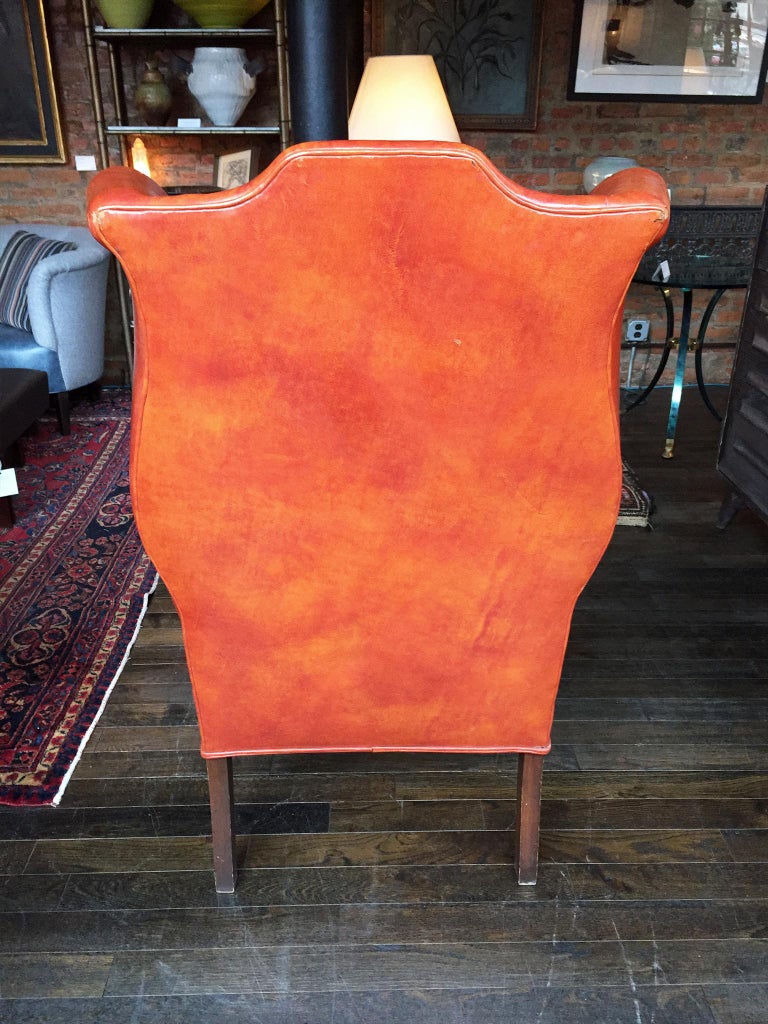 1930s Queen Anne-Style English Leather Wingback Chair at ...