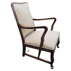 1930s Queen Anne Style Low Walnut Upholstered Lounge Chair