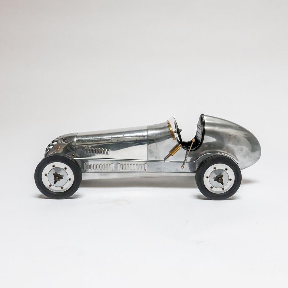 European 1930s Racing Car Stainless Steel Scale Model, Highly Detailed, Big Size For Sale