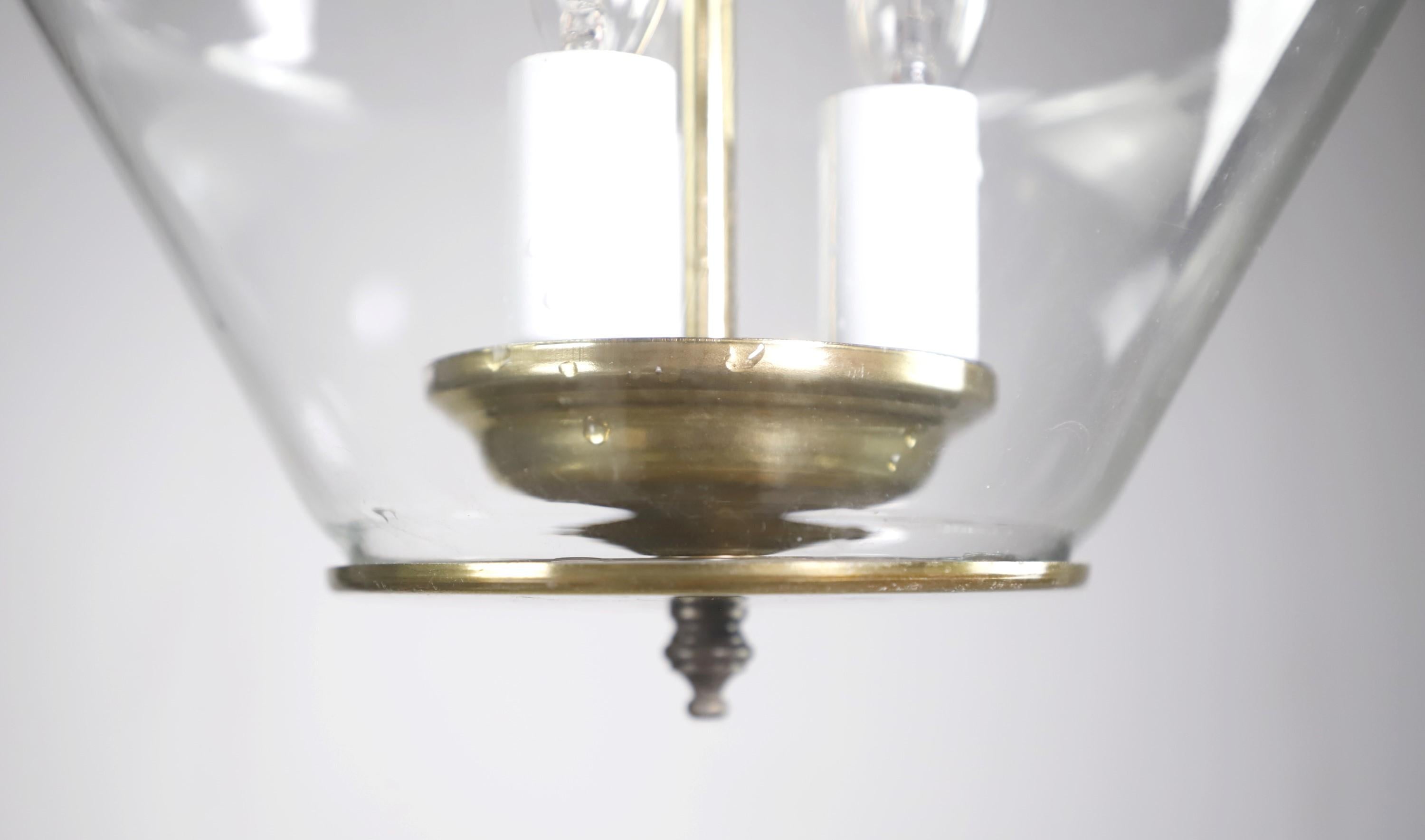 1930s Railroad Brass Lantern Pendant Light 3 Candelabra Sockets In Good Condition For Sale In New York, NY