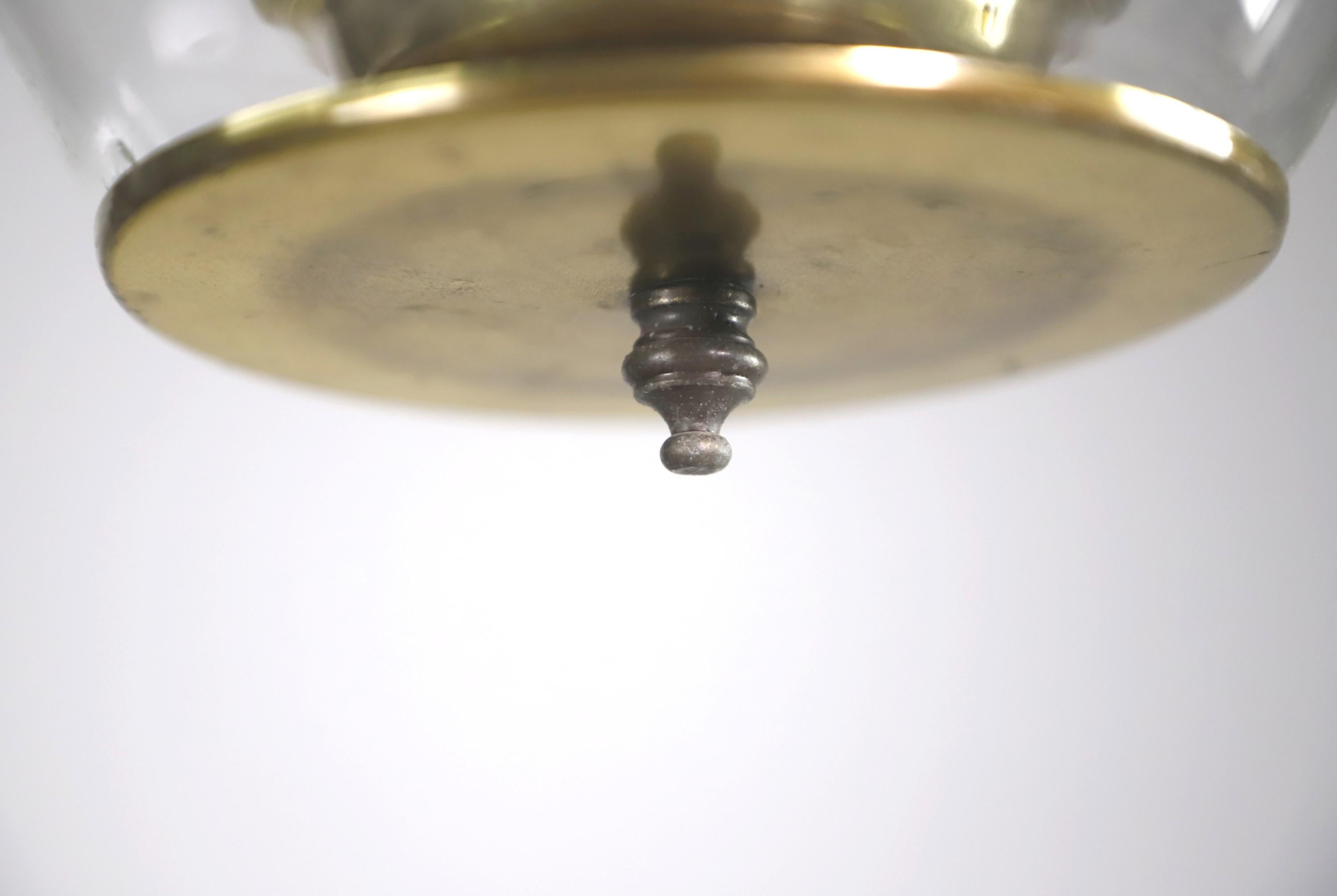 1930s Railroad Brass Lantern Pendant Light 3 Candelabra Sockets For Sale 1