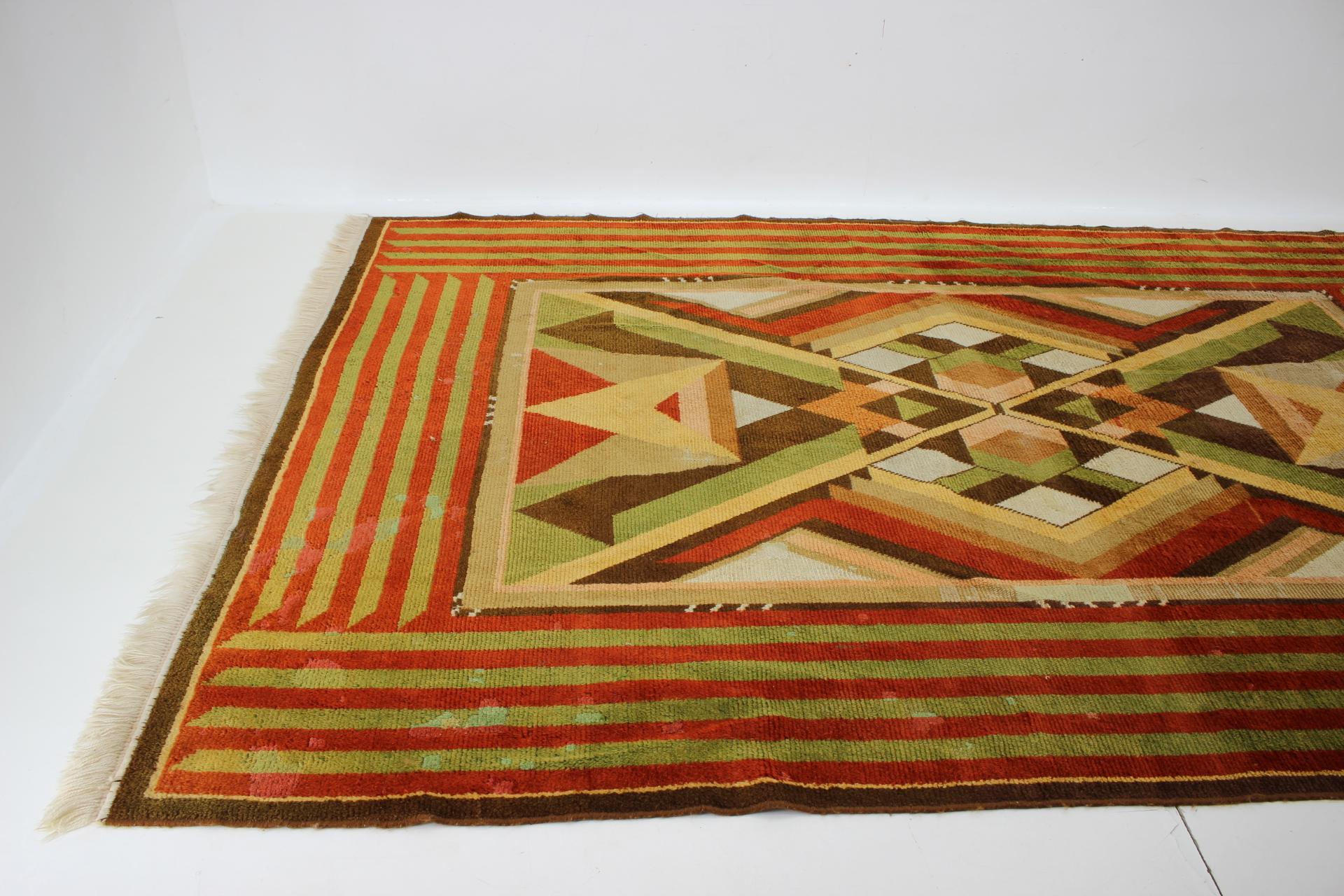 Mid-20th Century 1930s Rare Art Deco Wool Carpet/Rug, Czechoslovakia For Sale