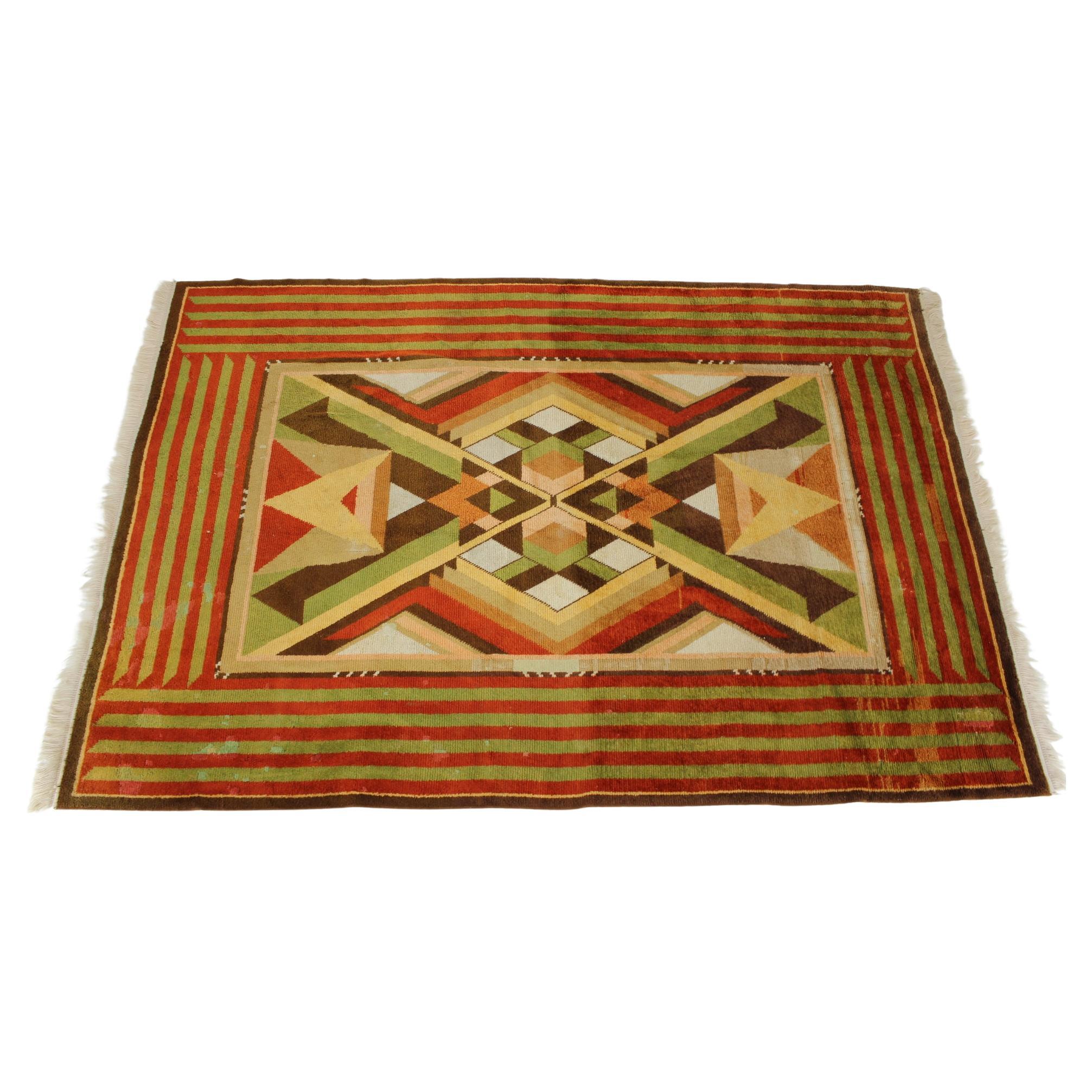 1930s Rare Art Deco Wool Carpet/Rug, Czechoslovakia For Sale