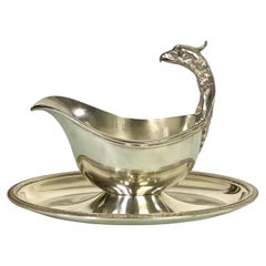 1930 Rara salsera Christofle Gallia plateada con asa de águila