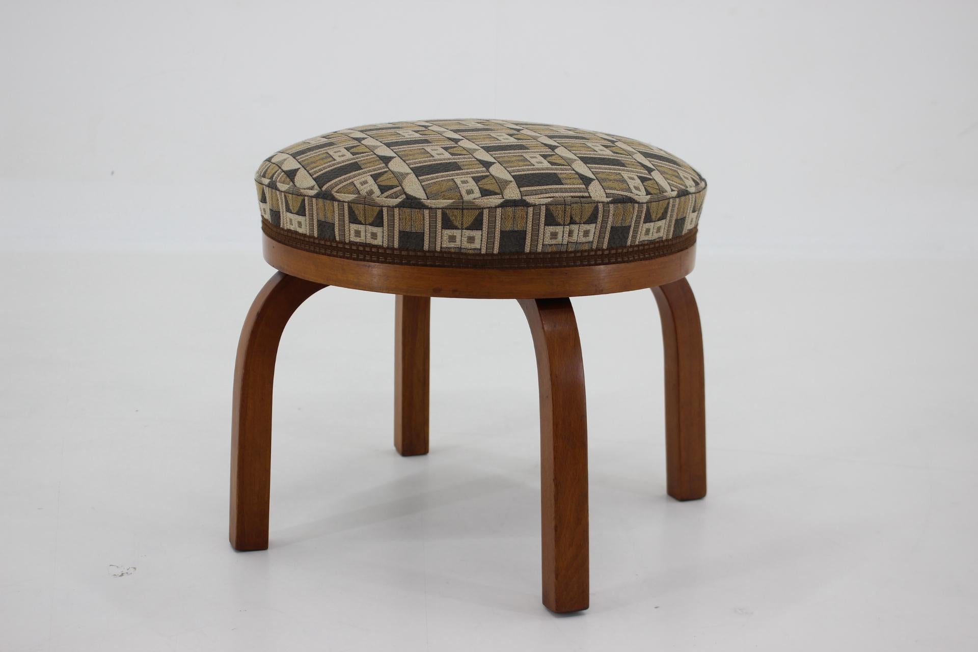 Mid-Century Modern 1930s Rare Fischel Beech Stool in Backhausen Fabric, Czechoslovakia