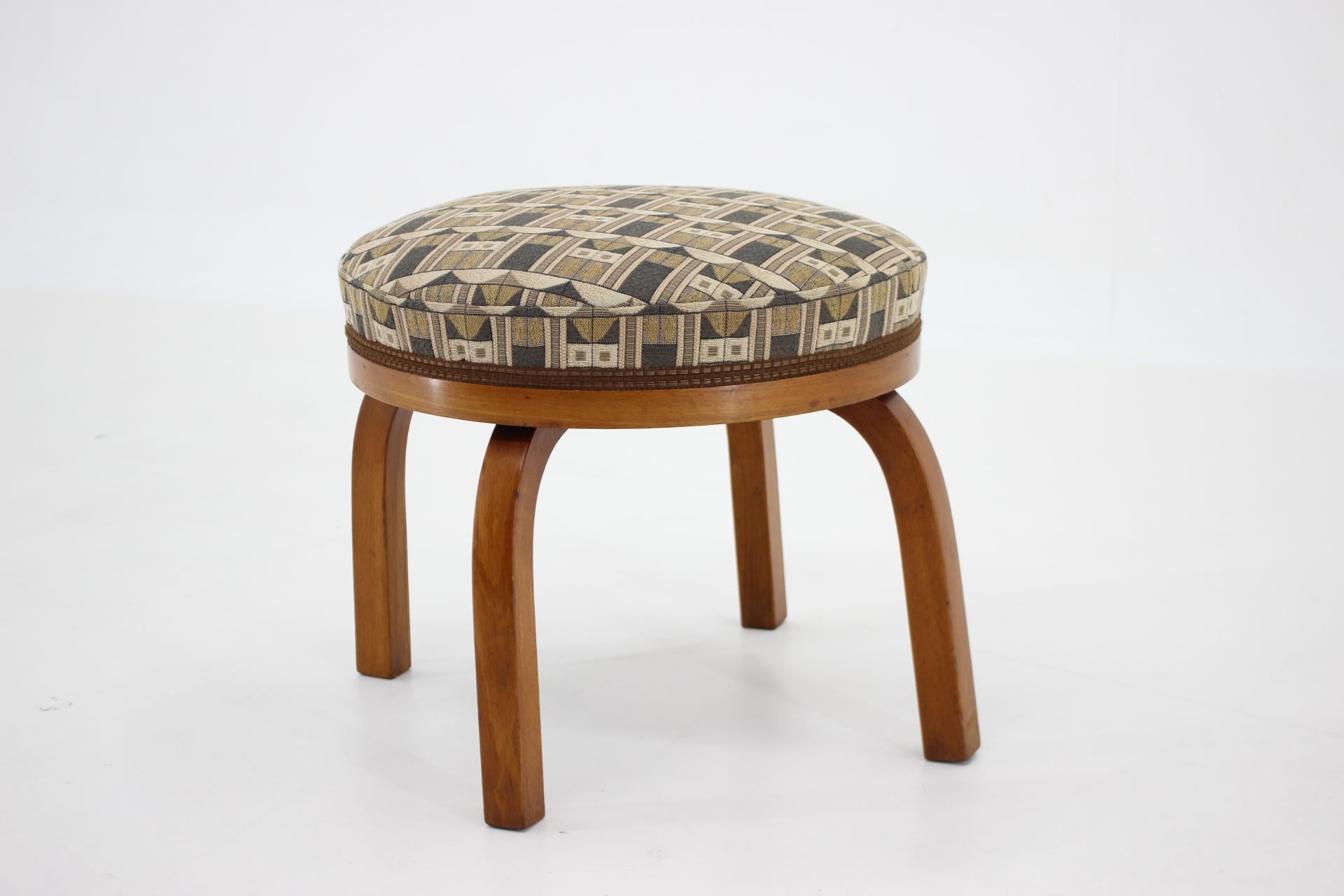 1930s Rare Fischel Beech Stool in Backhausen Fabric, Czechoslovakia 4