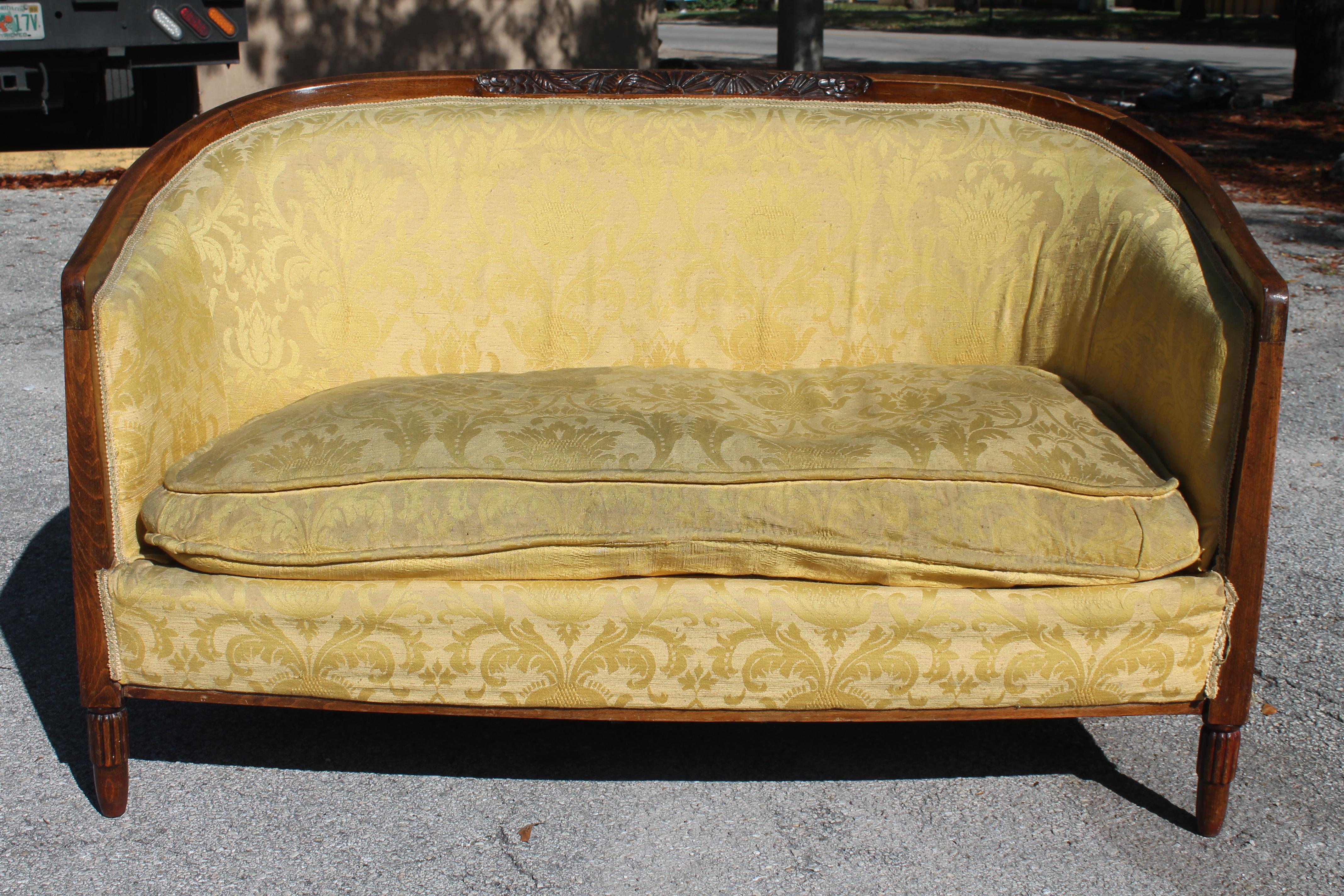 1930's Rare French Art Deco Carved Canape/ Sofa In Fair Condition For Sale In Opa Locka, FL