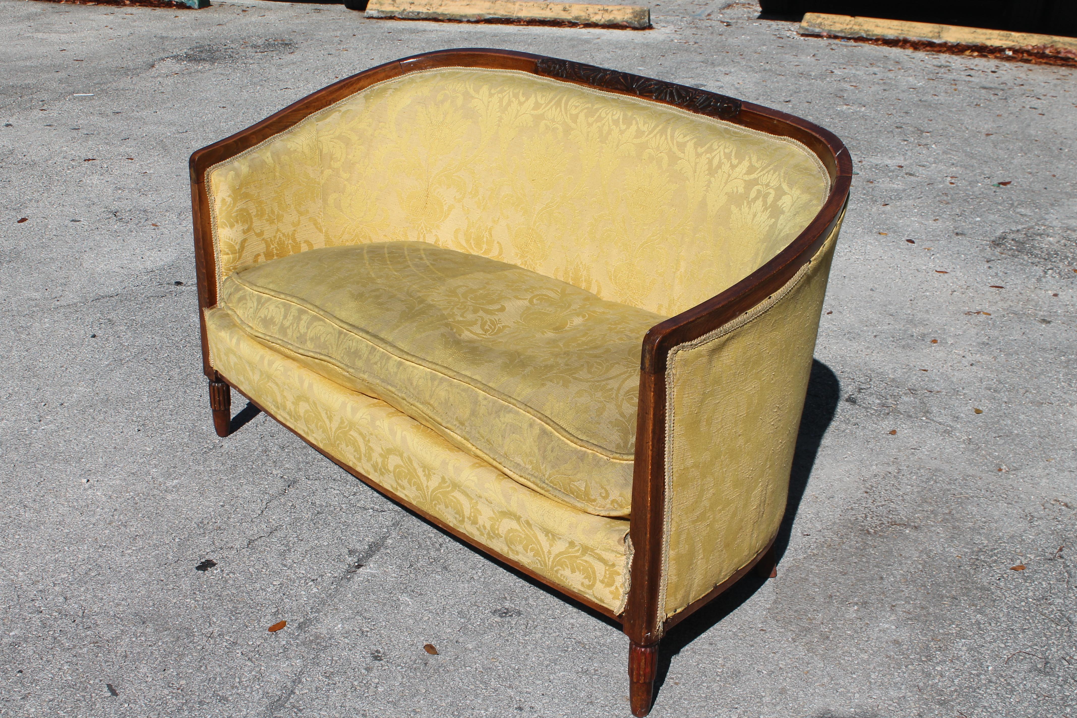 Mid-20th Century 1930's Rare French Art Deco Carved Canape/ Sofa For Sale
