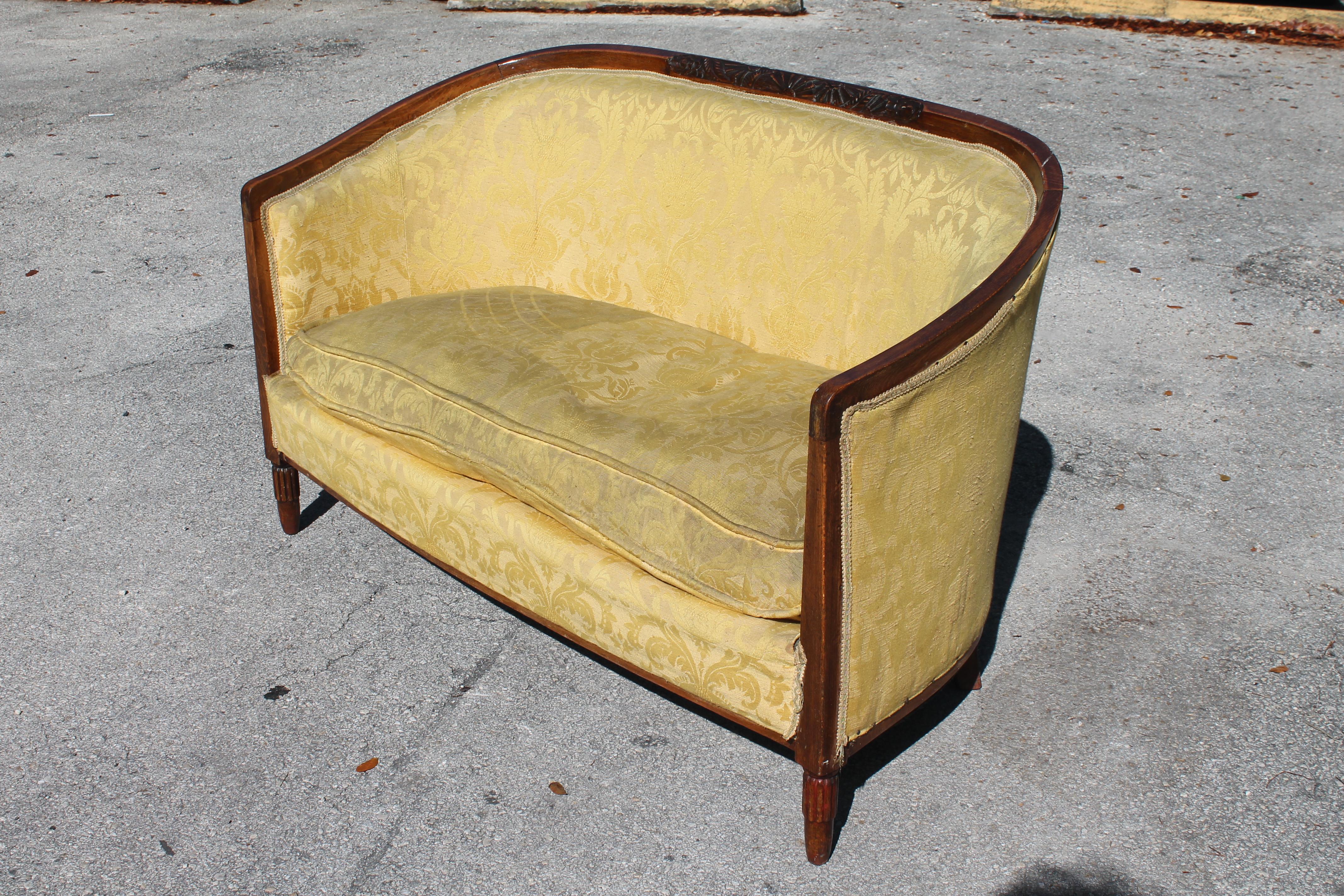 Wood 1930's Rare French Art Deco Carved Canape/ Sofa For Sale