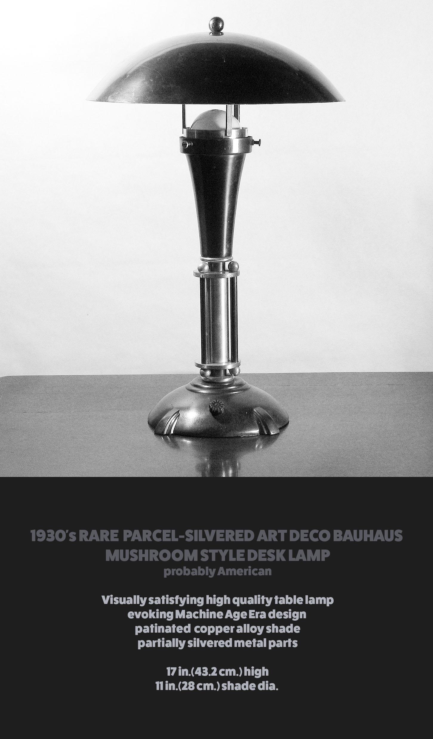 1930's Rare Parcel-Silvered Art Deco Bauhaus Mushroom Style Desk Lamp For Sale 3