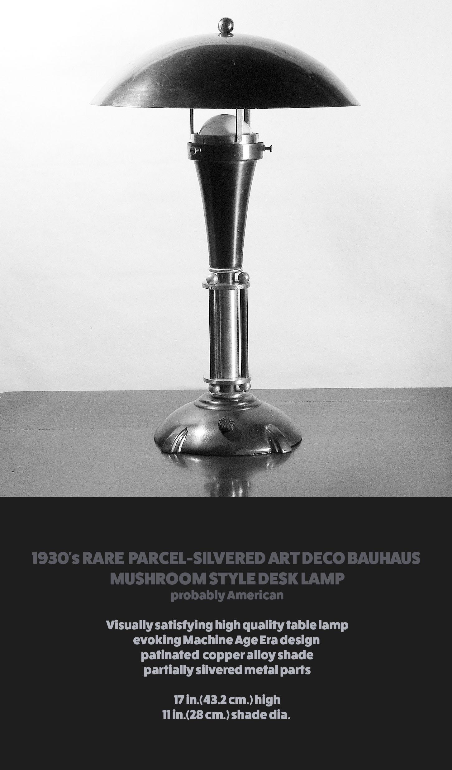 Rara lámpara de escritorio estilo seta Bauhaus Art Decó plateada de 1930 en venta 3