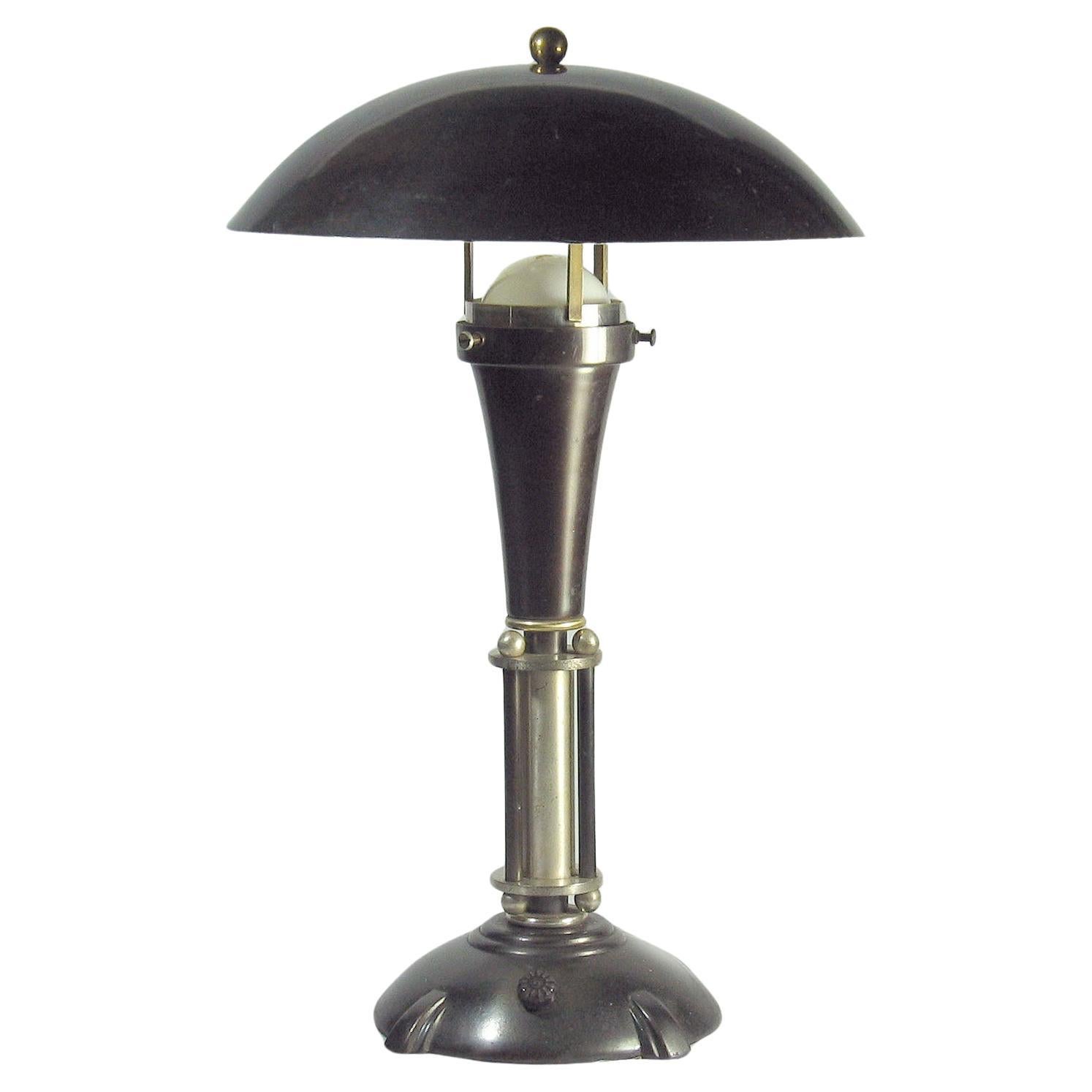 1930's Rare Parcel-Silvered Art Deco Bauhaus Mushroom Style Desk Lamp For Sale