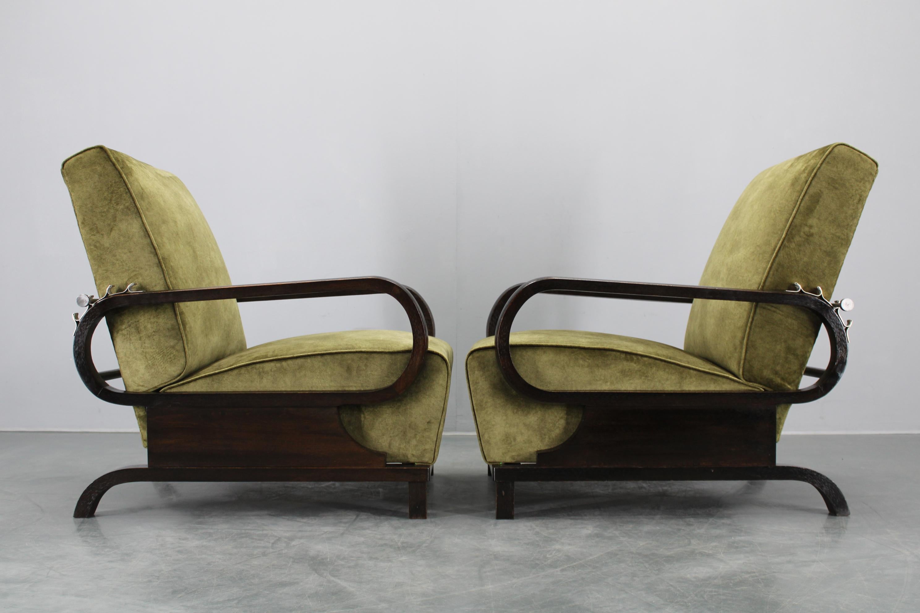 1930 Rare poltrone Art Deco regolabili restaurate, Cecoslovacchia in vendita 6