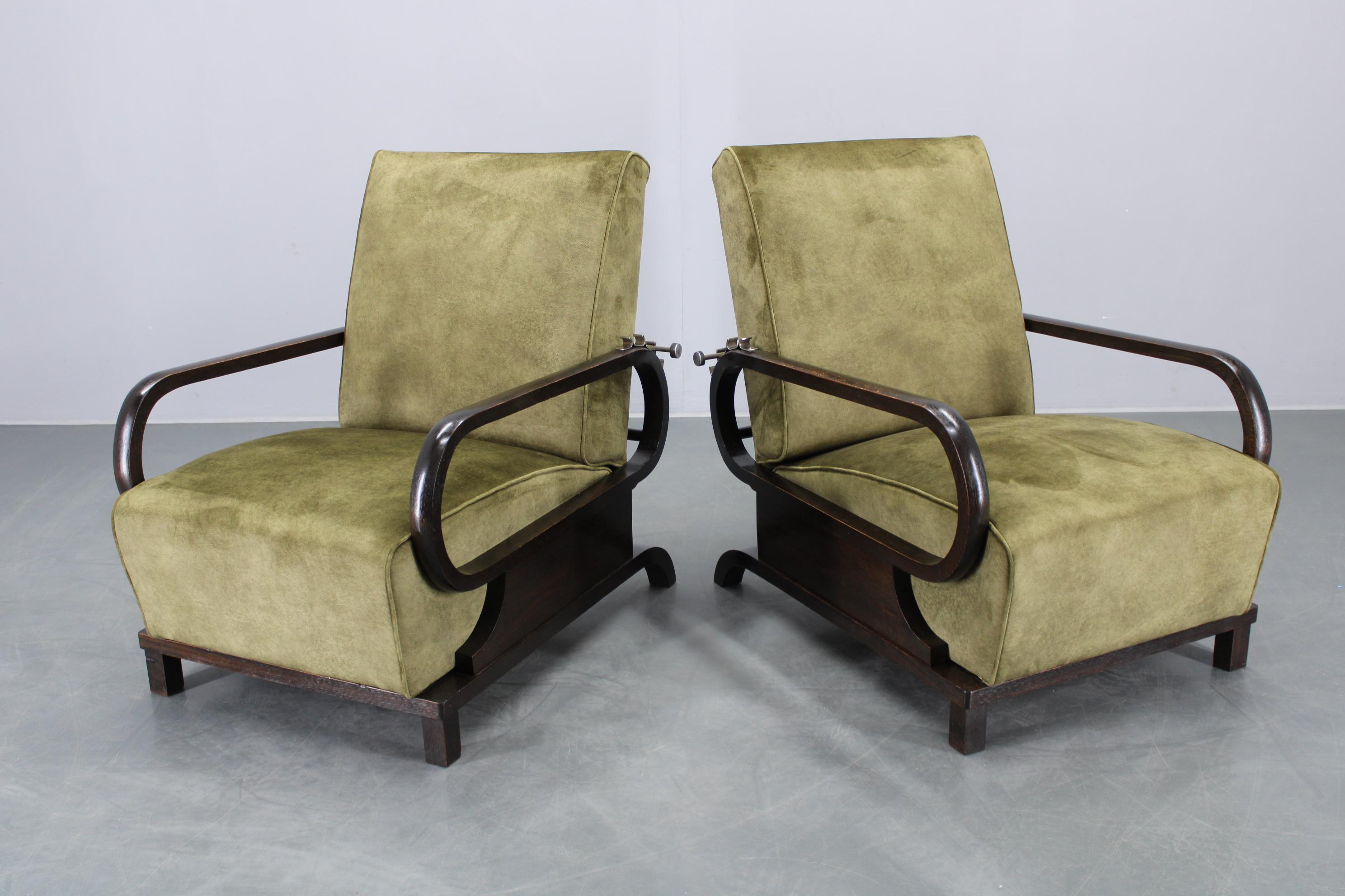 1930 Rare poltrone Art Deco regolabili restaurate, Cecoslovacchia in vendita 2