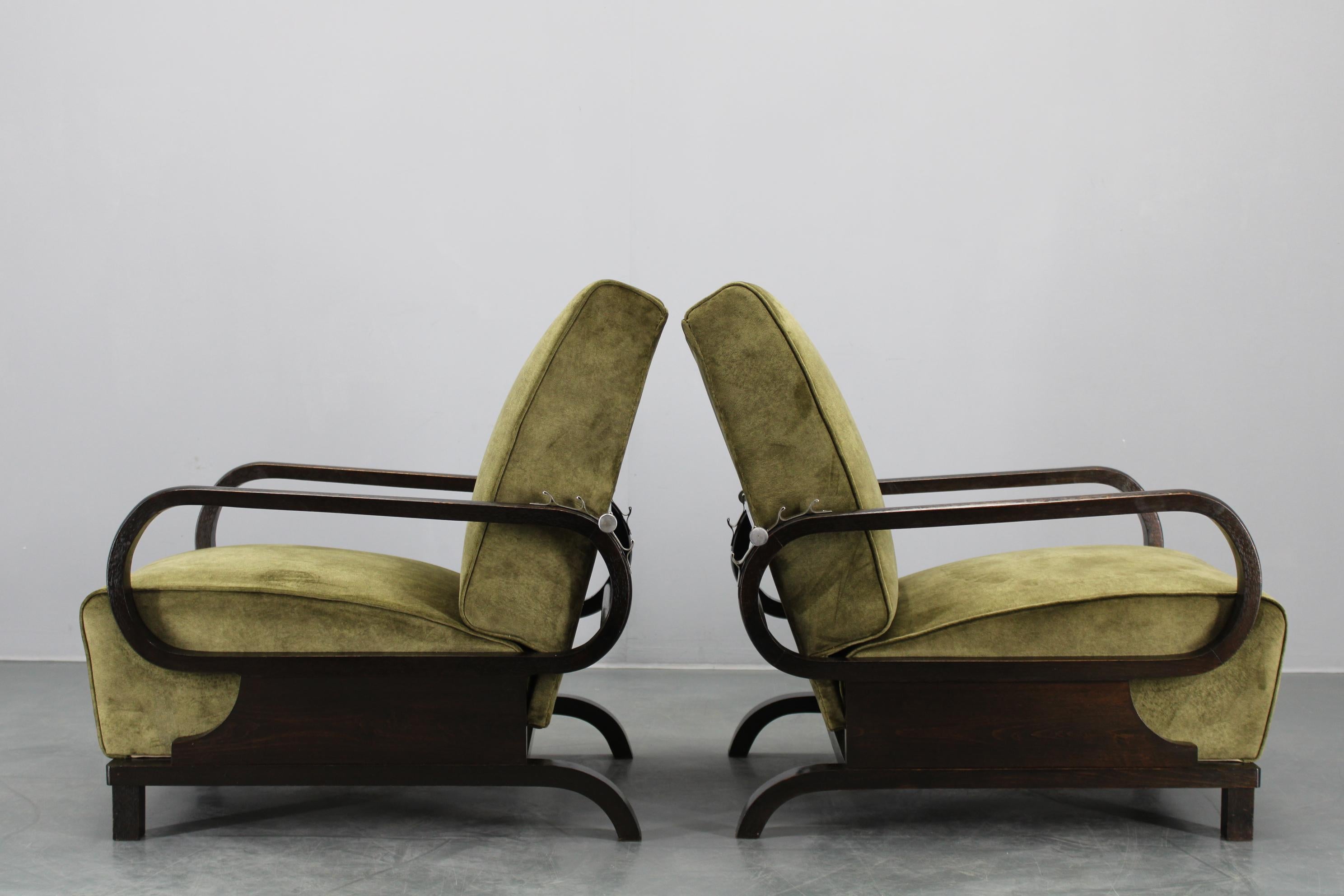 1930 Rare poltrone Art Deco regolabili restaurate, Cecoslovacchia in vendita 3