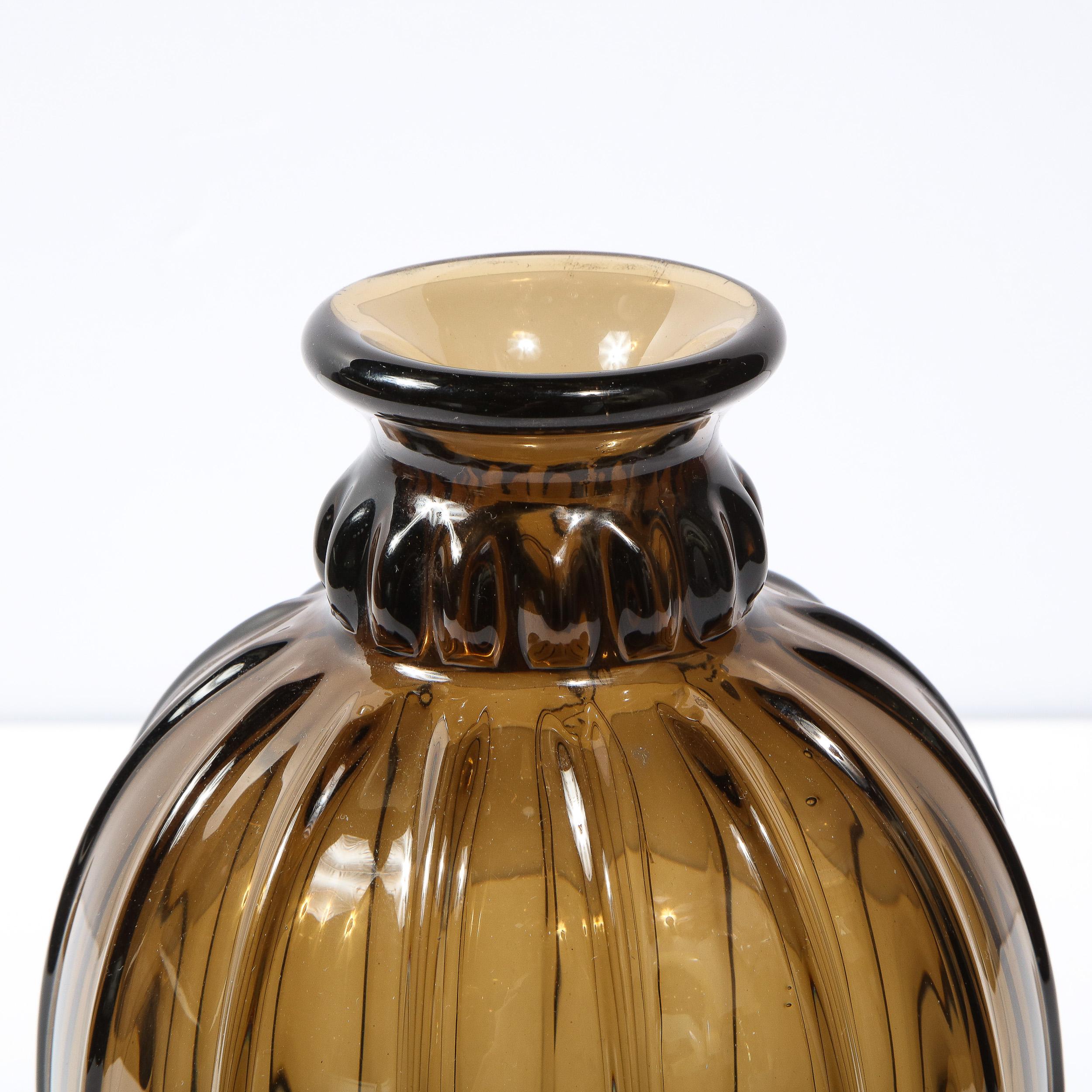 Hand-Crafted 1930s Rare Topaz Hand Blown Spherical Vase, Signed by Daum Nancy France For Sale