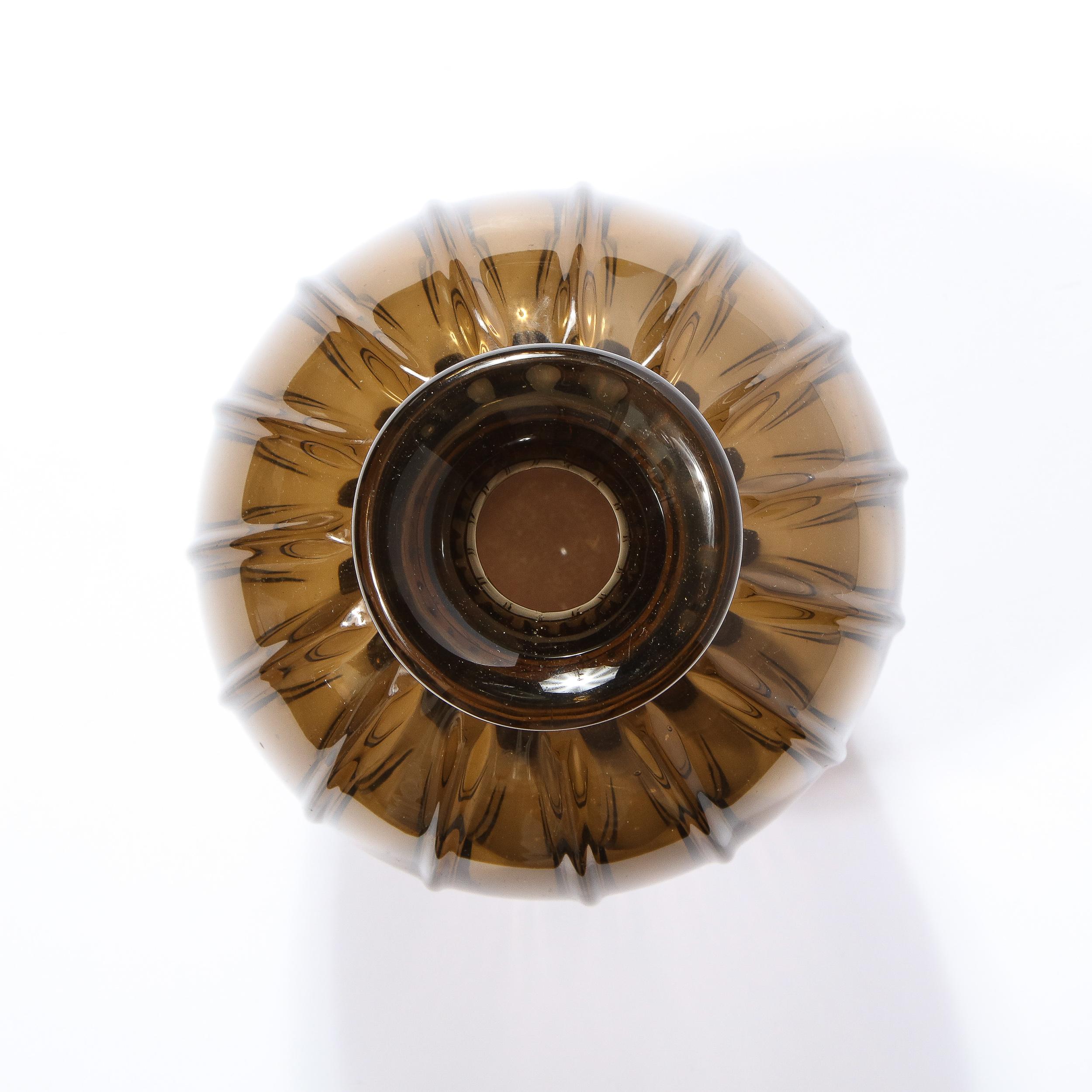 Art Glass 1930s Rare Topaz Hand Blown Spherical Vase, Signed by Daum Nancy France For Sale