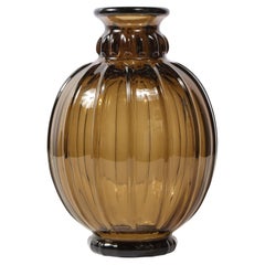 1930s Rare Topaz Hand Blown Spherical Vase, Signed by Daum Nancy France