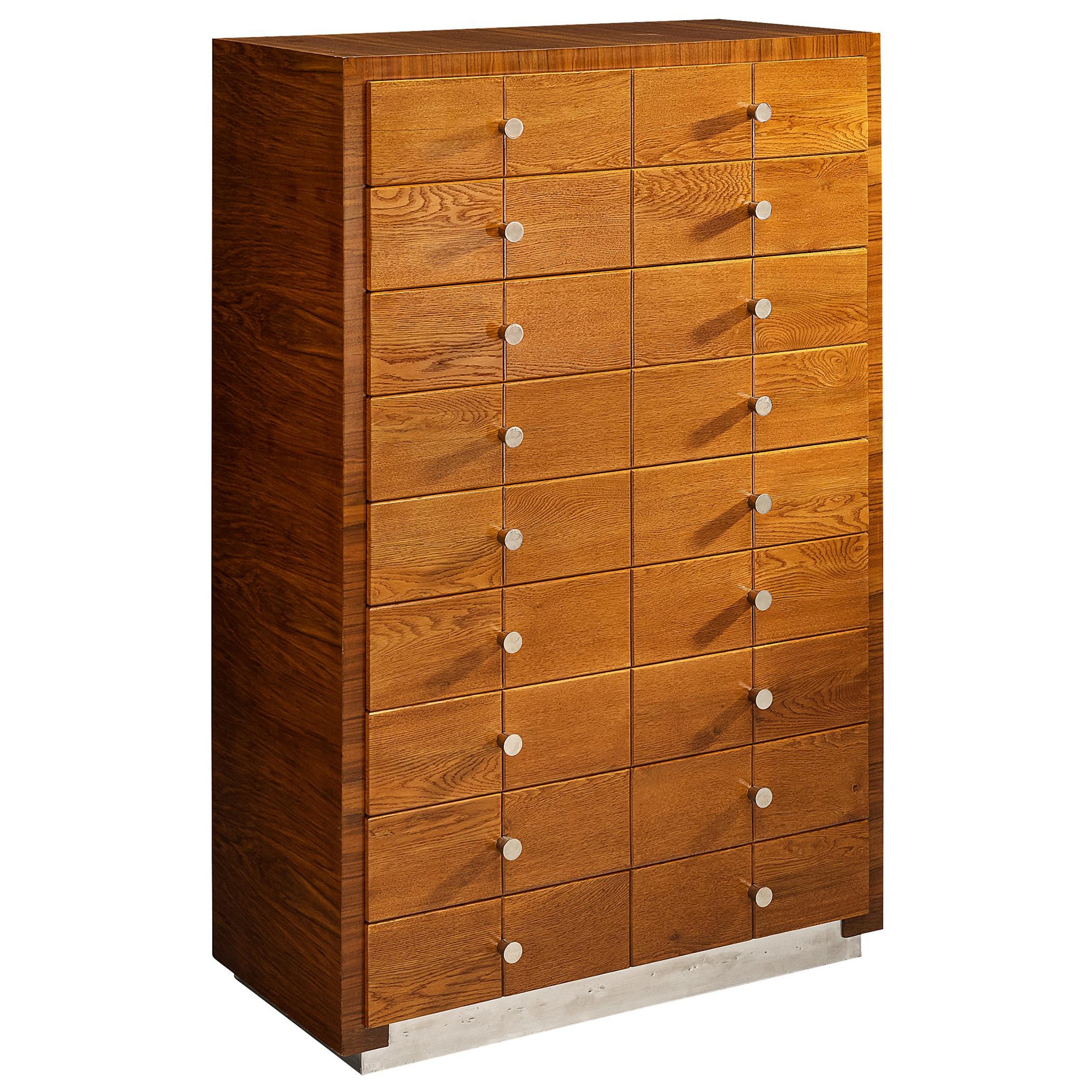 Commode rationaliste des années 1930 en chêne, noyer et métal en vente