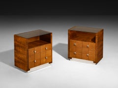 Rationalistisches Nachttisch-Paar aus Eiche, Nussbaum und Metall aus den 1930er Jahren