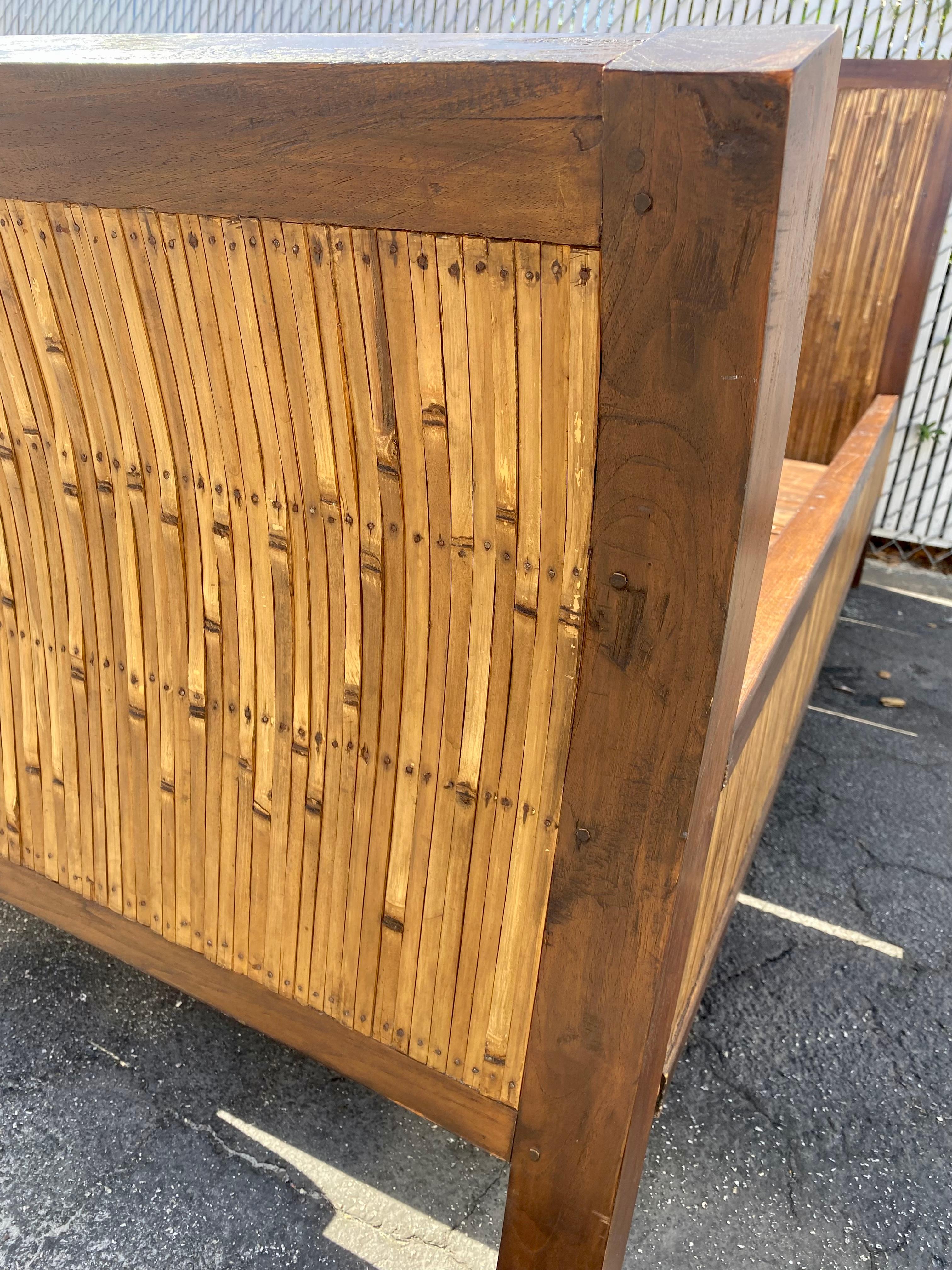 1930s Art Deco Rattan Wood Double Inlay Sleigh King Bed For Sale 8