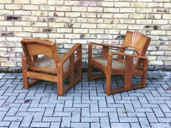 1930s Rattan Seated Armchairs/Deco Sunburst Armchairs