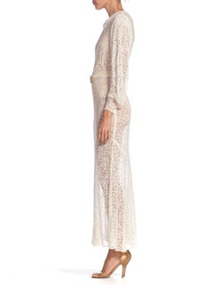 1930S Rayon Lace Bias Cut Vintage Bridal White Dress Gown