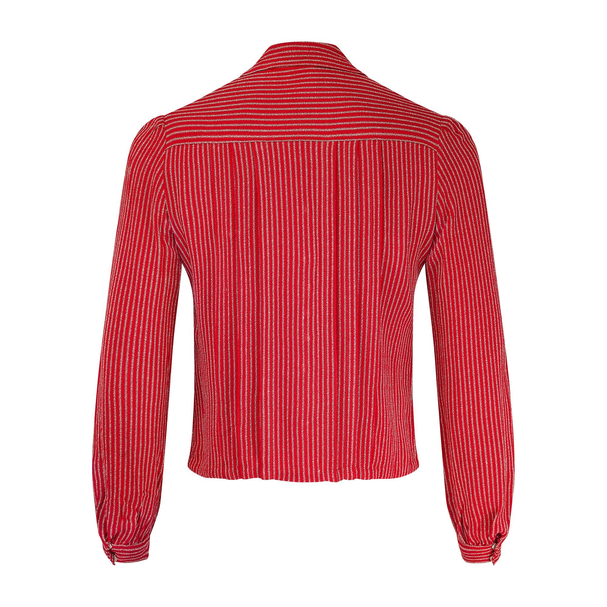 1930s Red and White Stripe Crepe Shirt with Gold Buttons In Excellent Condition For Sale In London, GB