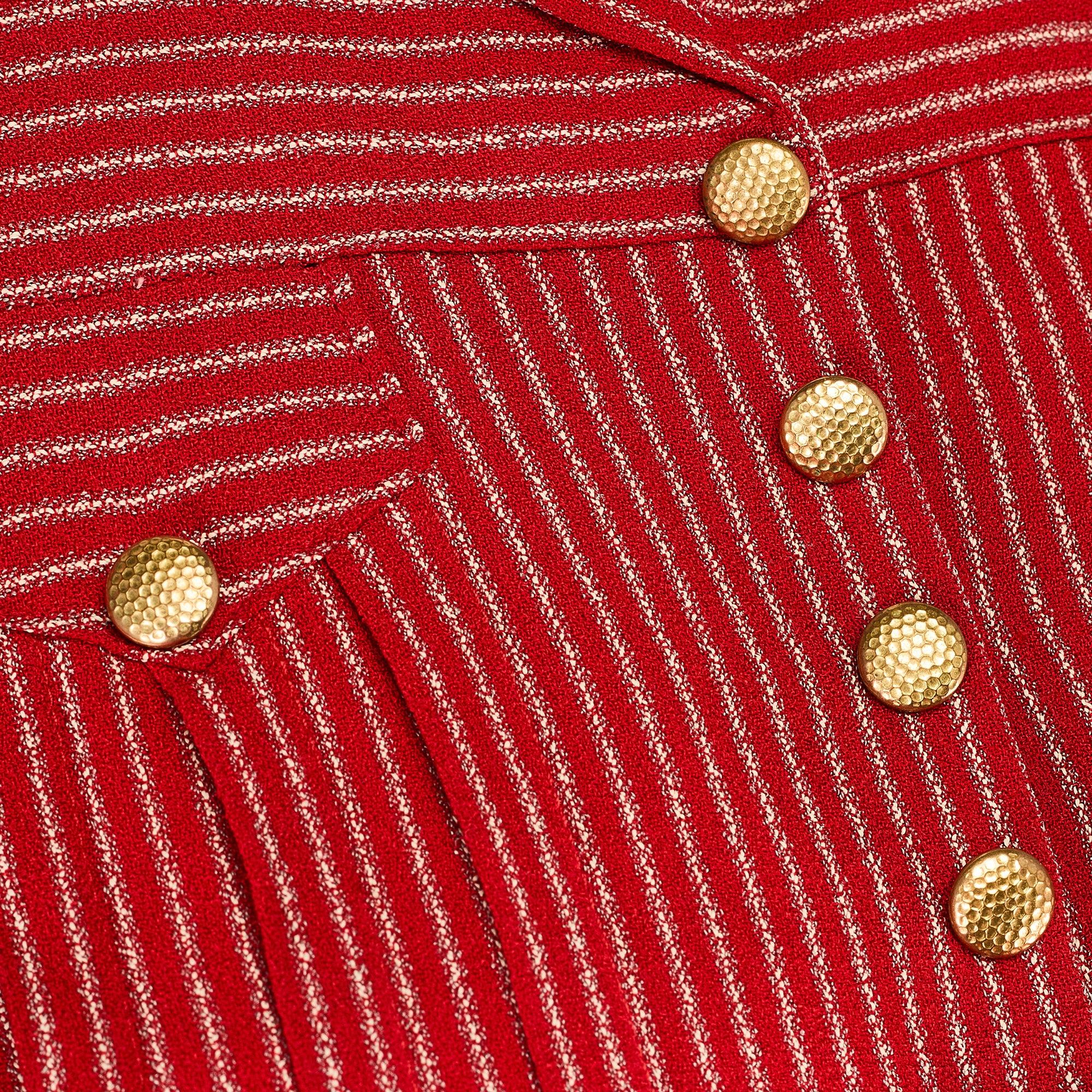 Women's 1930s Red and White Stripe Crepe Shirt with Gold Buttons For Sale
