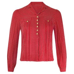 1930s Red and White Stripe Crepe Shirt with Gold Buttons