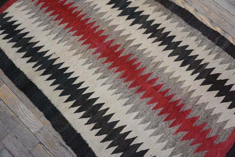 1930s Red Black Ivory Antique American Navajo Eye Dazzler Rug 3'1