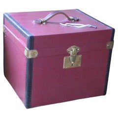 1930s Red Canvas "Cube Shape" French Hat Trunk, Steamer Trunk, Travel Trunk