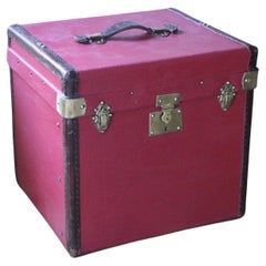 1930s Red Canvas "Cube Shape" Hat Trunk, Steamer Trunk, Travel Trunk