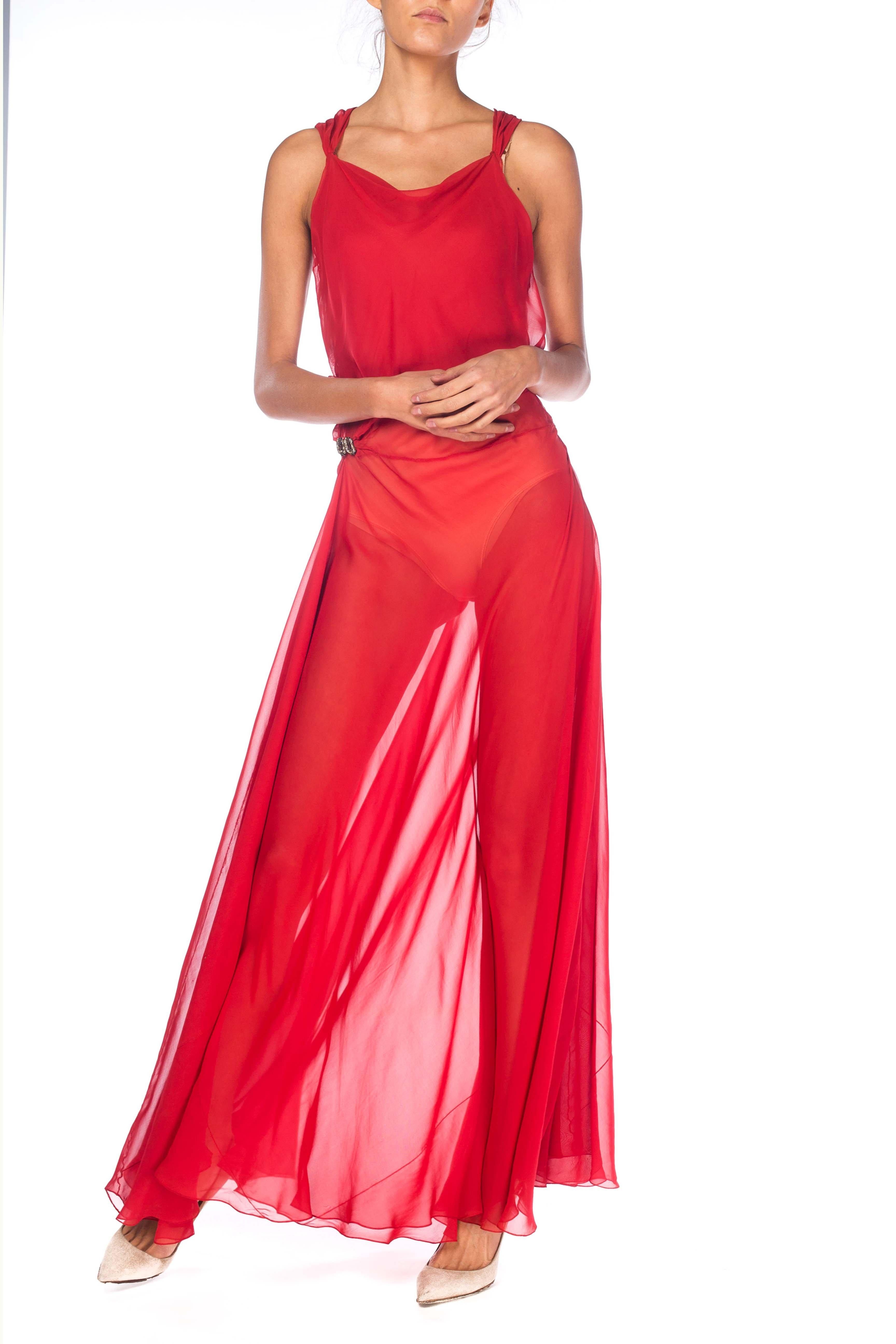 red sheer gown