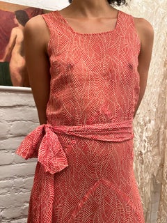 1930's Red Cotton Printed Dress with Belt