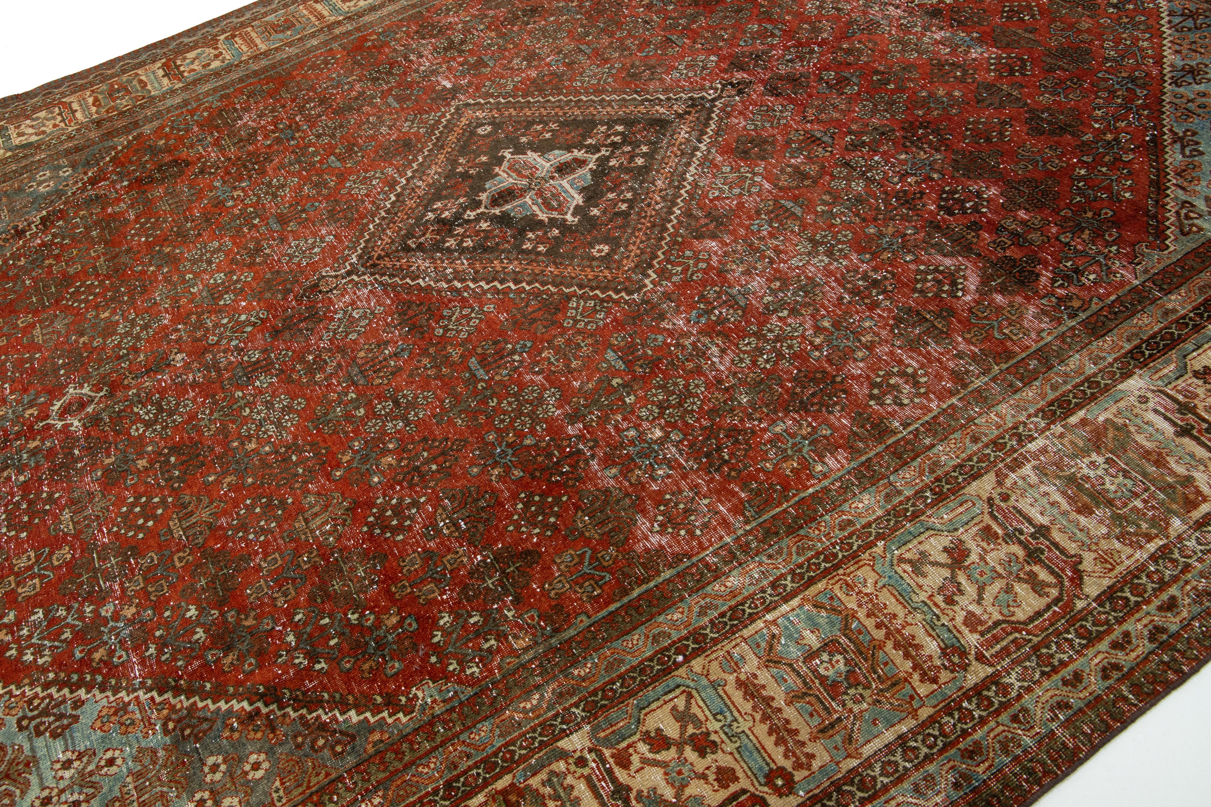 1930s Red Handmade Josheghan Persian Wool Rug With Allover Motif For Sale 1