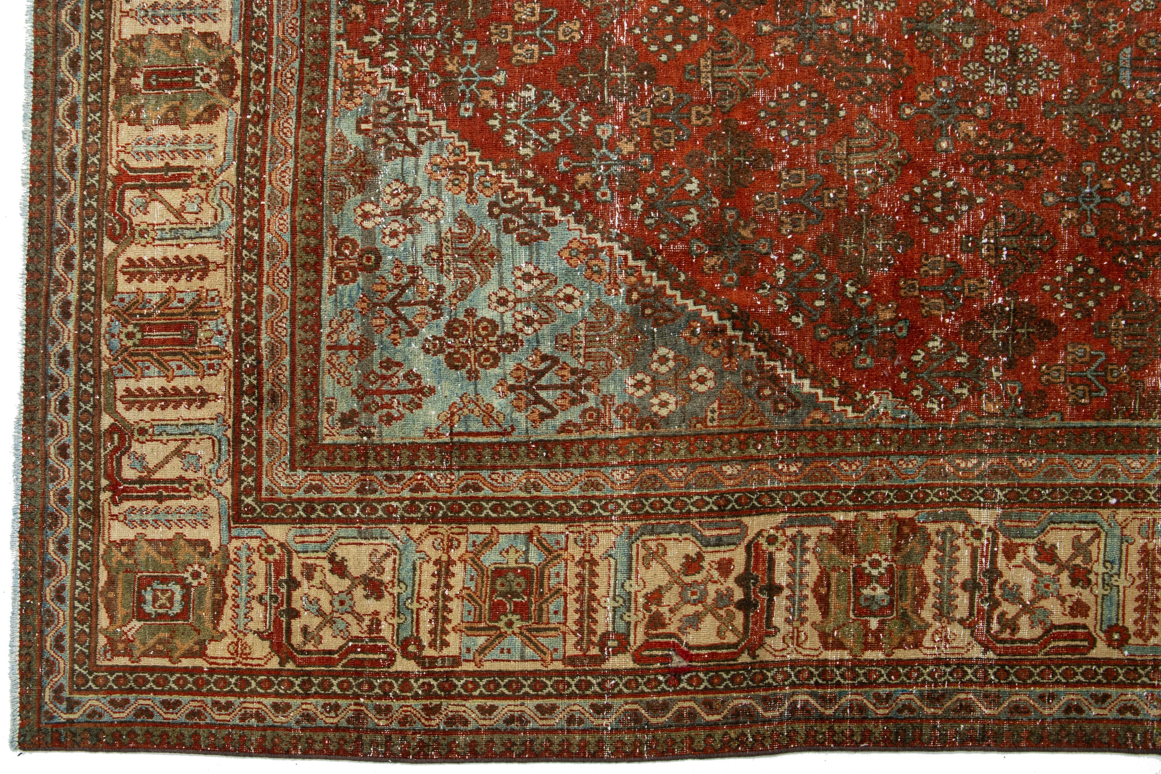 1930er Jahre Roter handgefertigter Josheghan Teppich aus persischer Wolle mit Allover-Motiv im Angebot 1