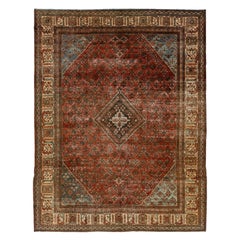 Tapis persan Josheghan rouge fait à la main des années 1930 avec motif sur toute la surface