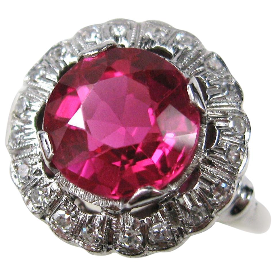 1930s Red Pate De Verre Diamond Ring For Sale
