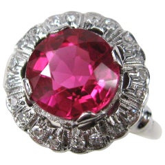 1930s Red Pate De Verre Diamond Ring