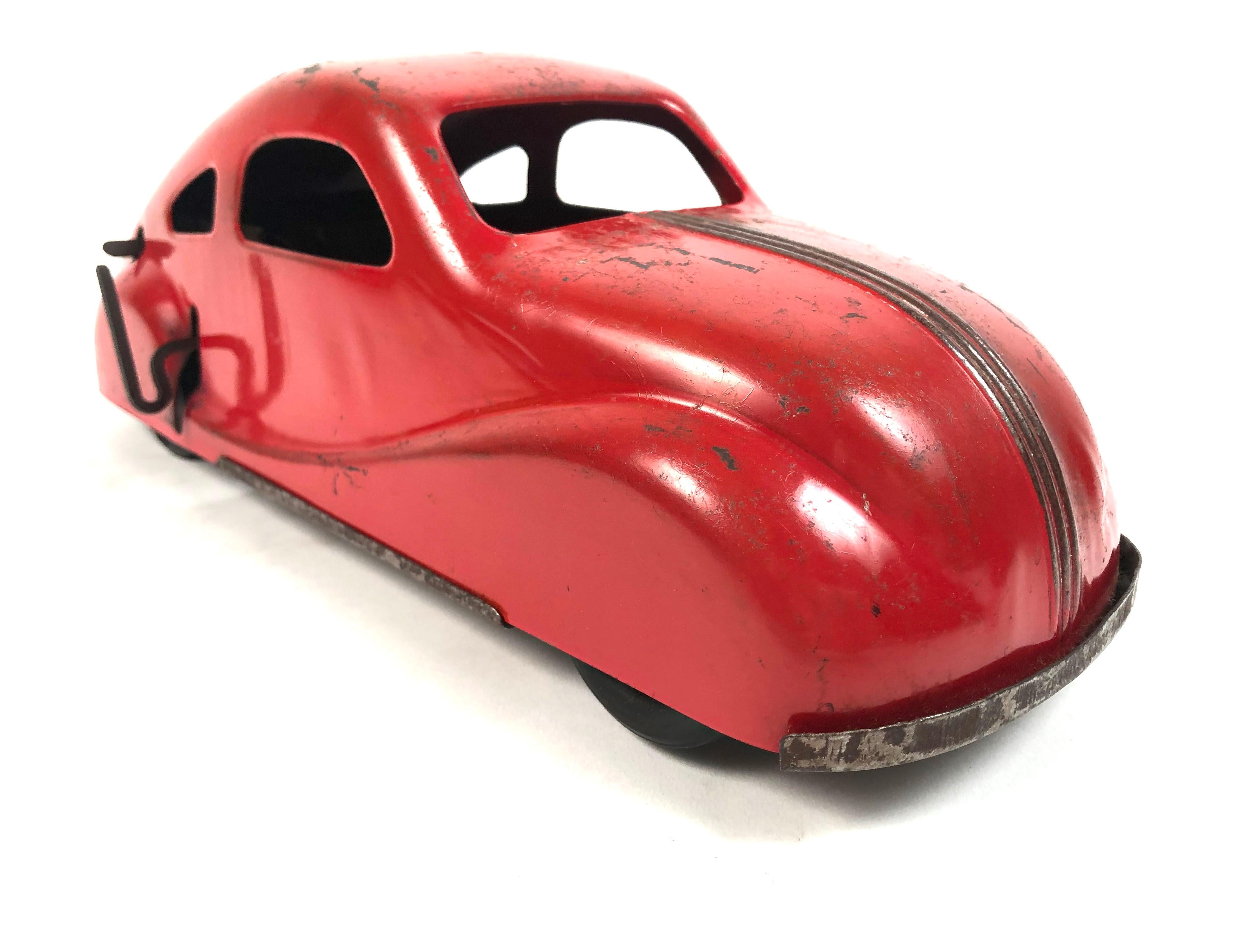 Mid-20th Century 1930s Red Pressed Tin Toy Car